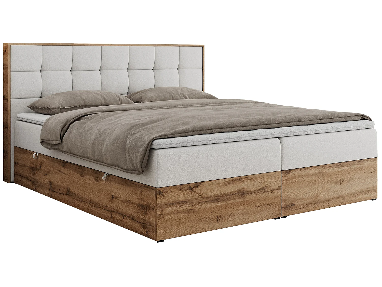 Boxspringbed met hoofdbord H4 + Topper T25 - Wit Kunstleer - 160x200 - ALBERO 1