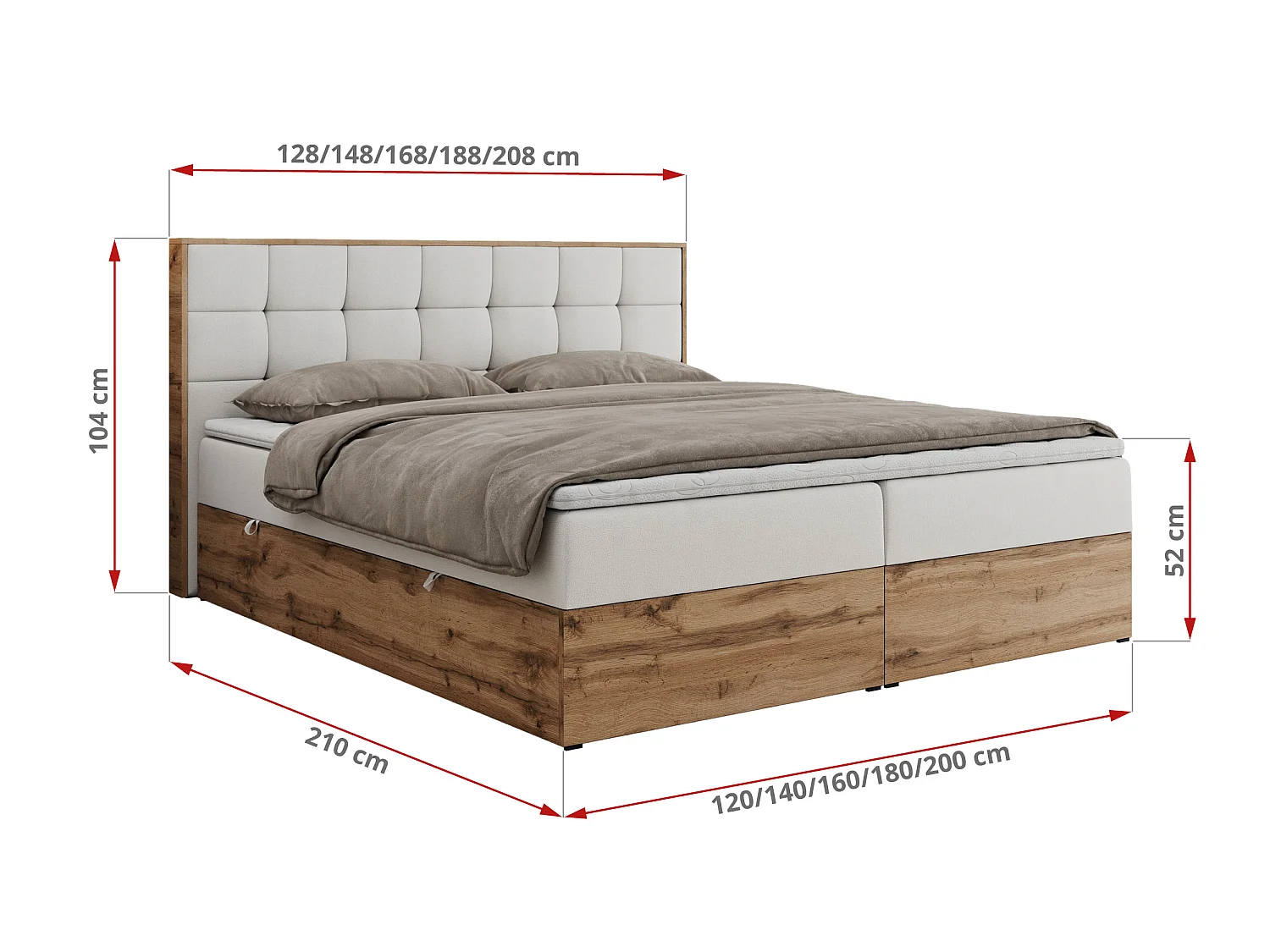 Boxspringbed met hoofdbord H4 + Topper T25 - Wit Kunstleer - 160x200 - ALBERO 1