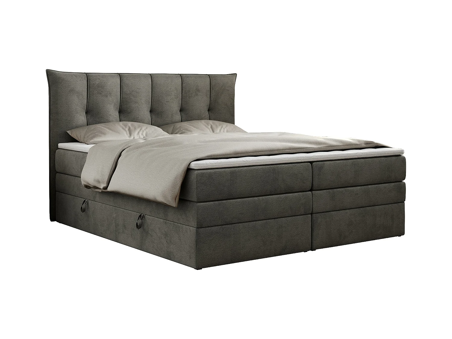 Boxspringbett PREMIUM 10 KING, Doppelbett mit Stauraum, gesteppte Kopfstütze, Multipocket-Matratze - 140x200 cm - H4 - Dunkelgrau Velvet