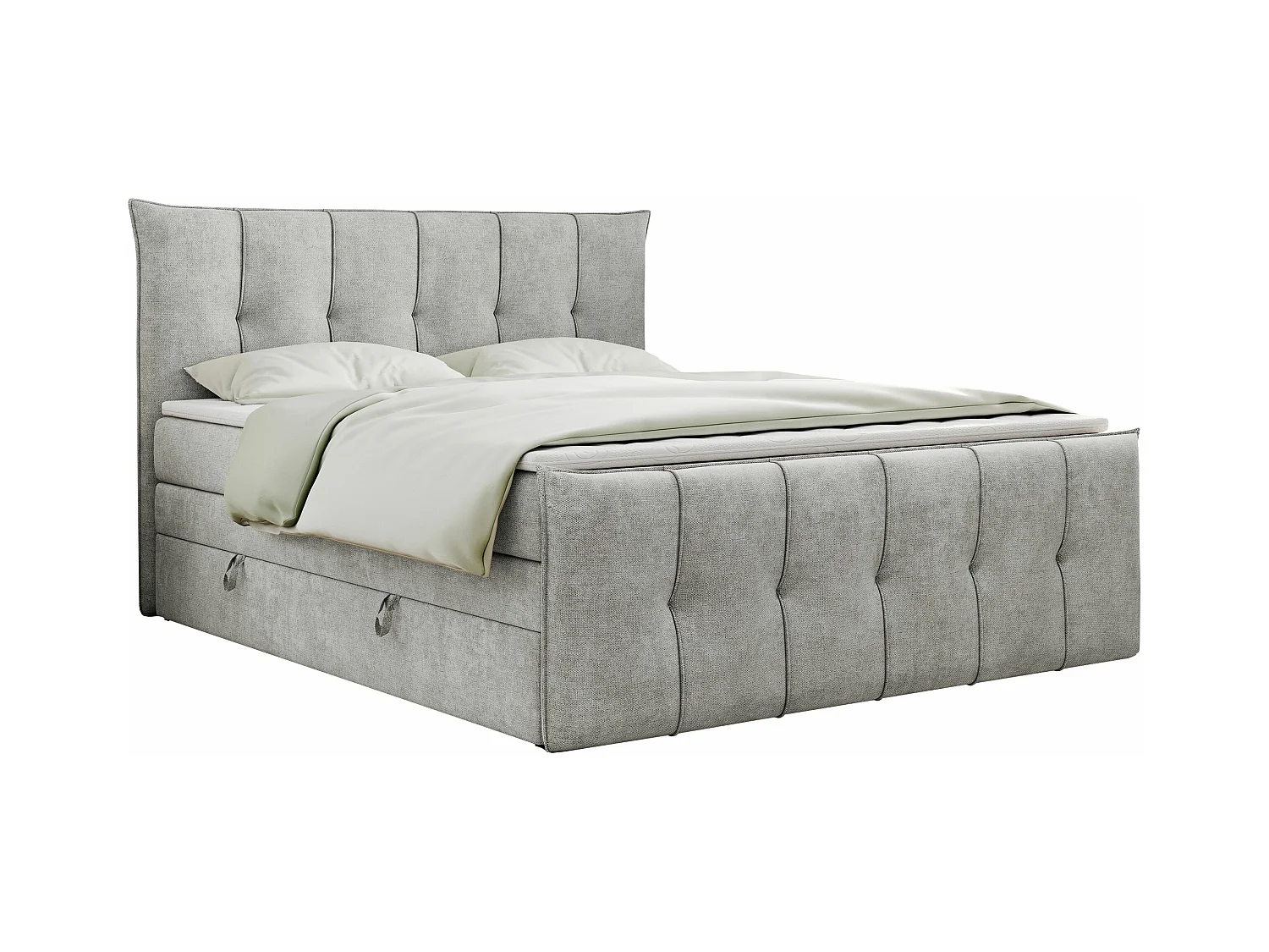 Boxspringbett PREMIUM 11 KING mit Stauraum, gestepptes Kopfteil, zwei Multipocket-Matratzen - 200x200 cm - H4 - Hellgrau Strukture