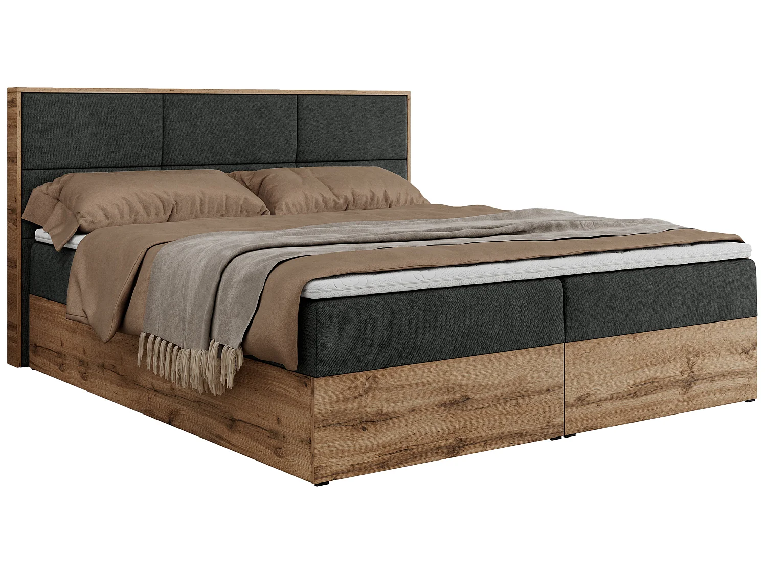 Boxspringbed met hoofdbord H3 + Topper T25 - Donkergrijs Structuurstof - 180x200 - ALBERO 2