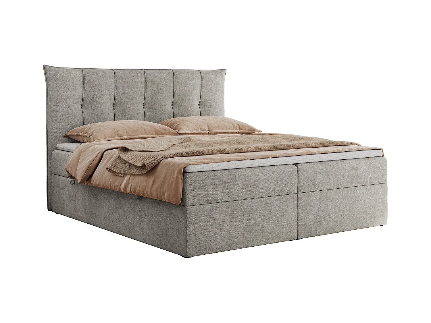 Boxspringbett PREMIUM 10 mit Multipocket-Matratze, gesteppte Kopfstütze, zwei Bettkästen - 120x200 cm - H3 - Hellgrau Strukture