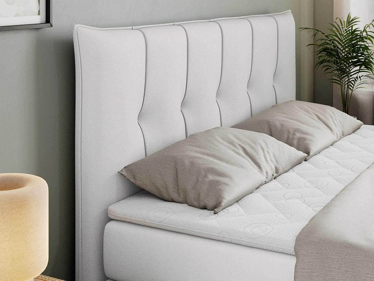 Boxspringbed met hoofdbord H3 + Topper T25 - Wit Kunstleer - 120x200 - PREMIUM 10 KING