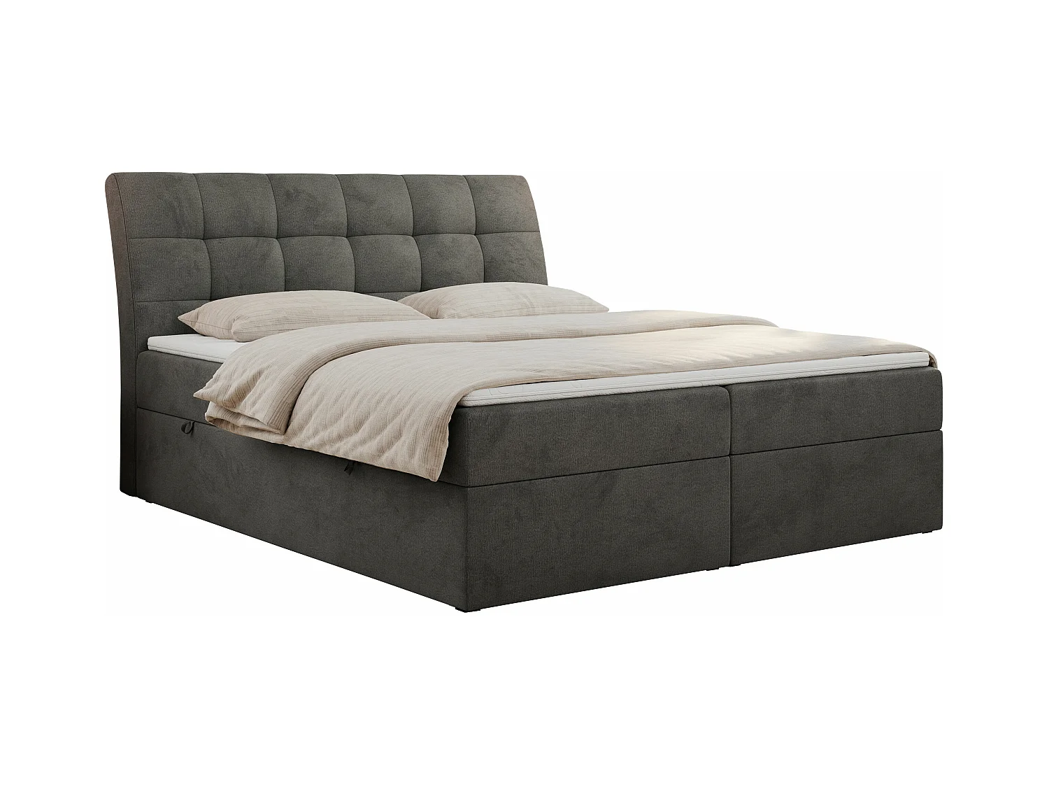 Boxspringbett DIEGOS mit Stauraum, gestepptem Kopfteil, Multipocket-Matratze - 200x200 cm - H4 - Dunkelgrau Velvet