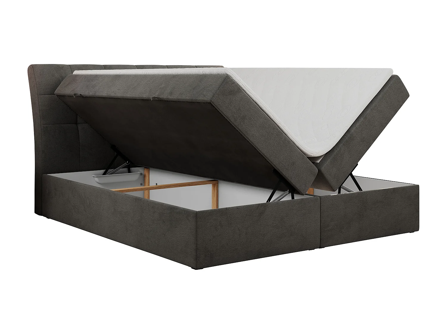 Boxspringbett DIEGOS mit Stauraum, gestepptem Kopfteil, Multipocket-Matratze - 200x200 cm - H4 - Dunkelgrau Velvet