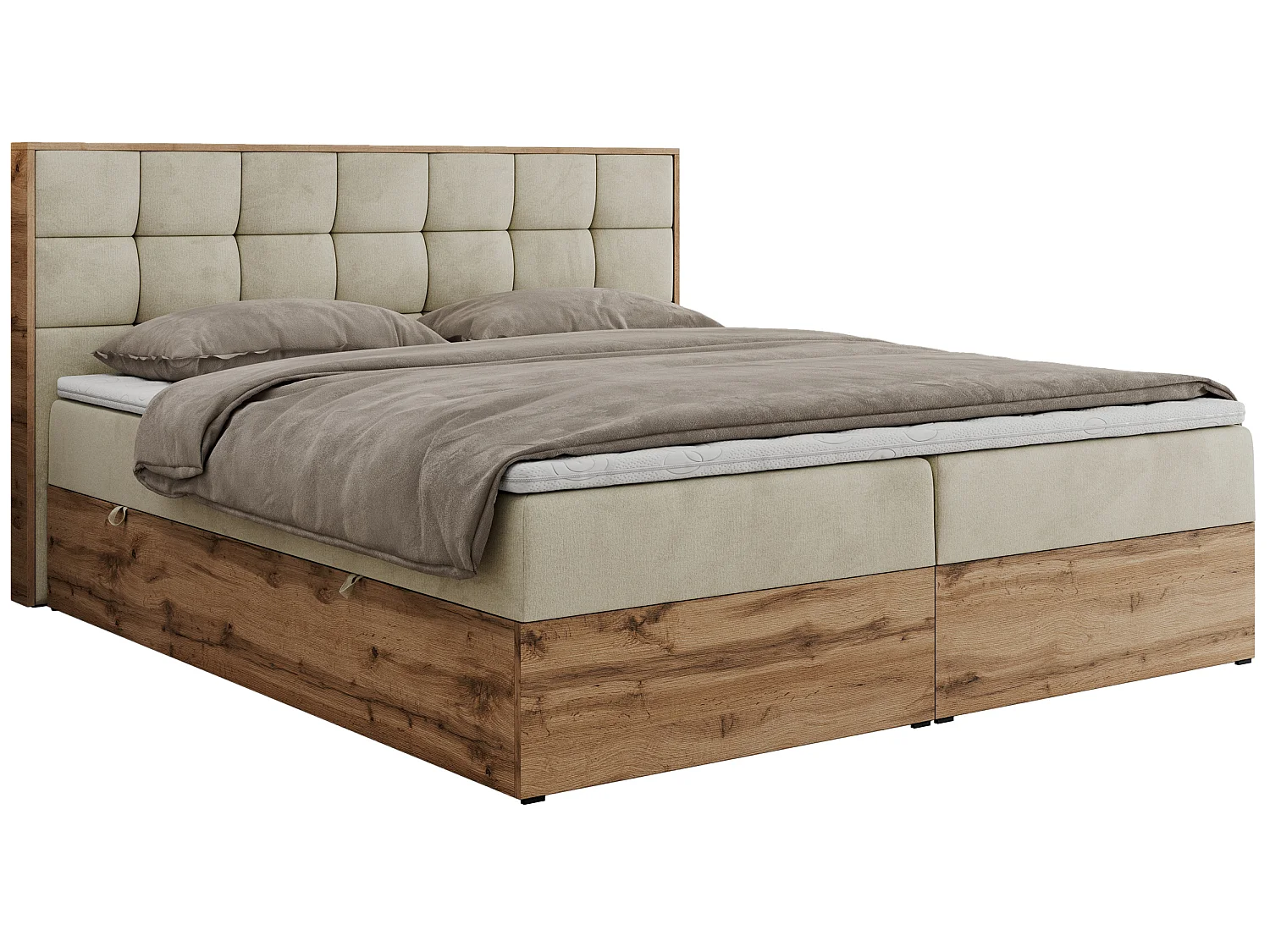 Boxspringbed met hoofdbord H4 + Topper T25 - Beige Fluweel - 160x200 - ALBERO 1