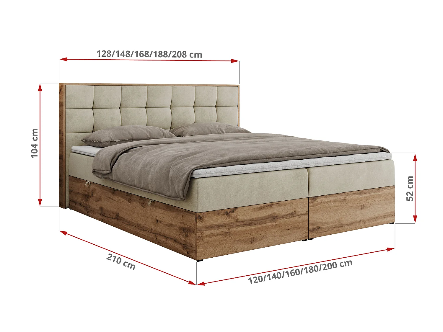 Boxspringbed met hoofdbord H4 + Topper T25 - Beige Fluweel - 160x200 - ALBERO 1