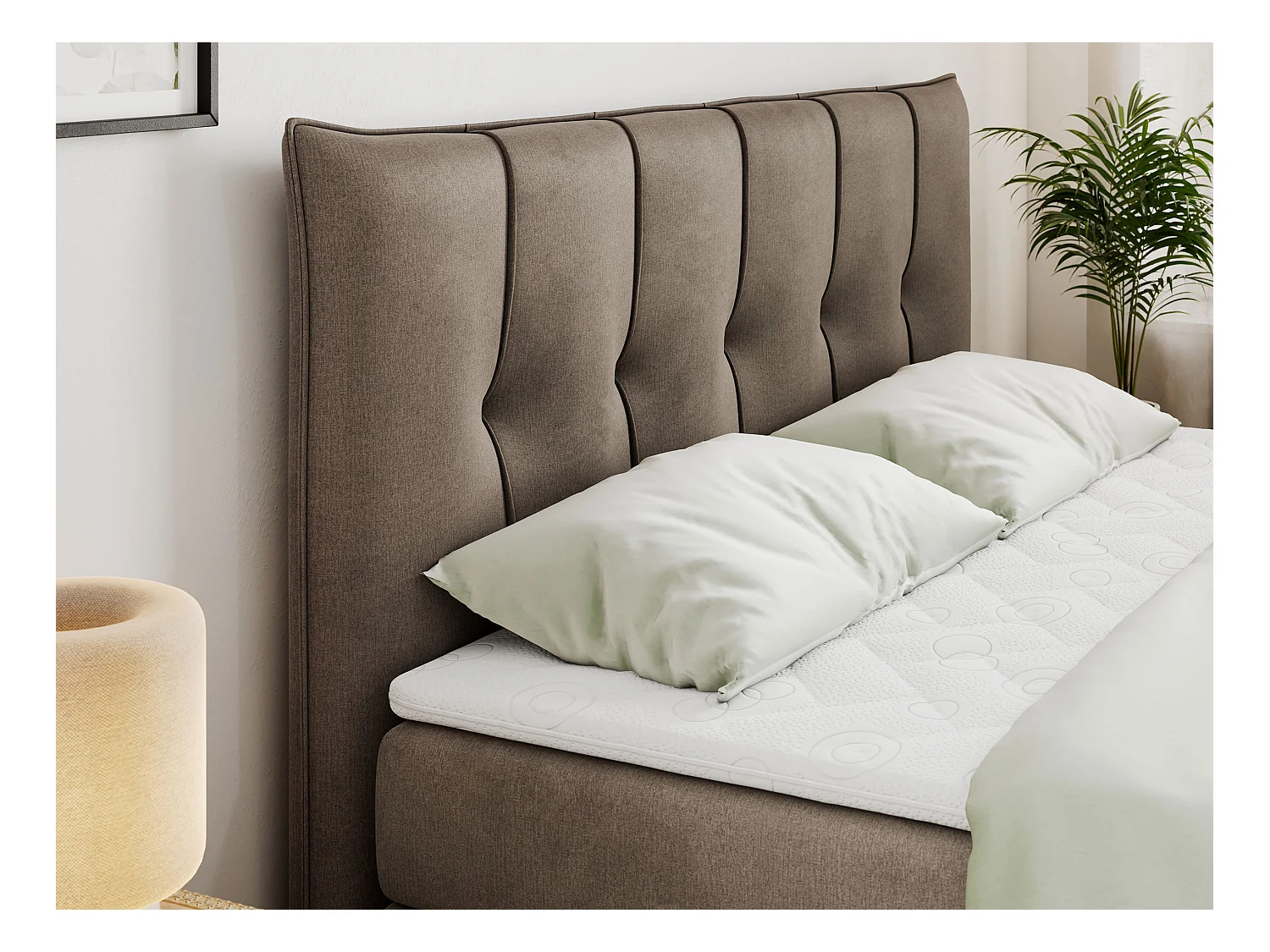Boxspringbett PREMIUM 11 KING mit Stauraum, gestepptes Kopfteil, zwei Multipocket-Matratzen - 120x200 cm - H3 - Braun Velvet