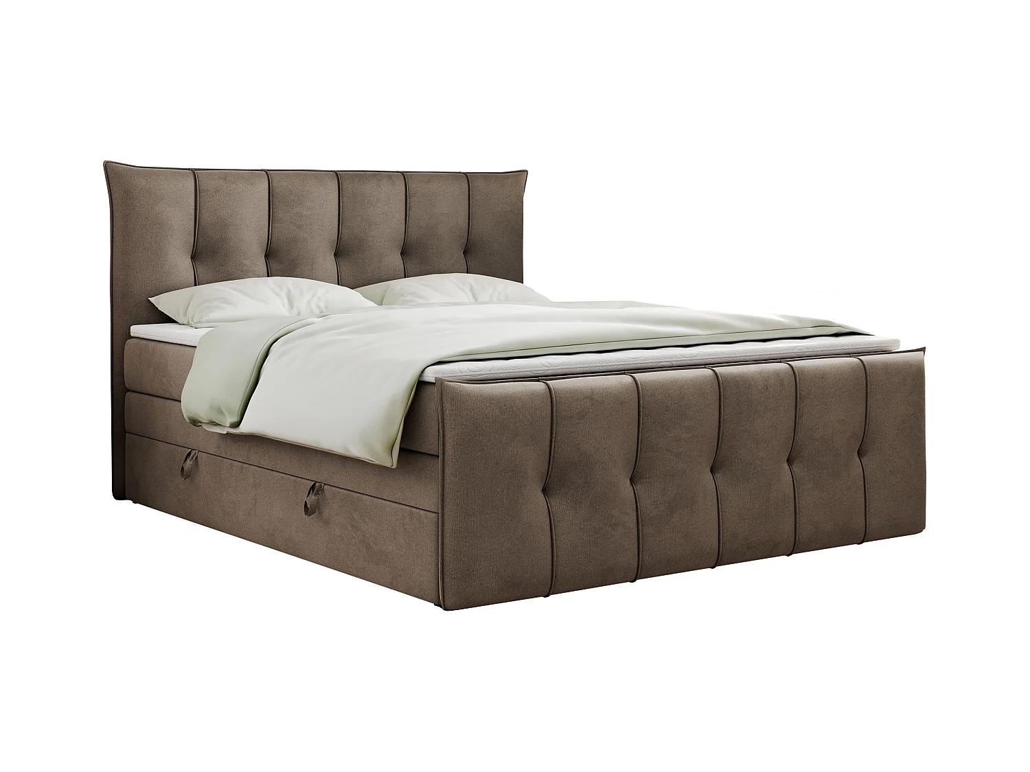 Boxspringbett PREMIUM 11 KING mit Stauraum, gestepptes Kopfteil, zwei Multipocket-Matratzen - 120x200 cm - H3 - Braun Velvet