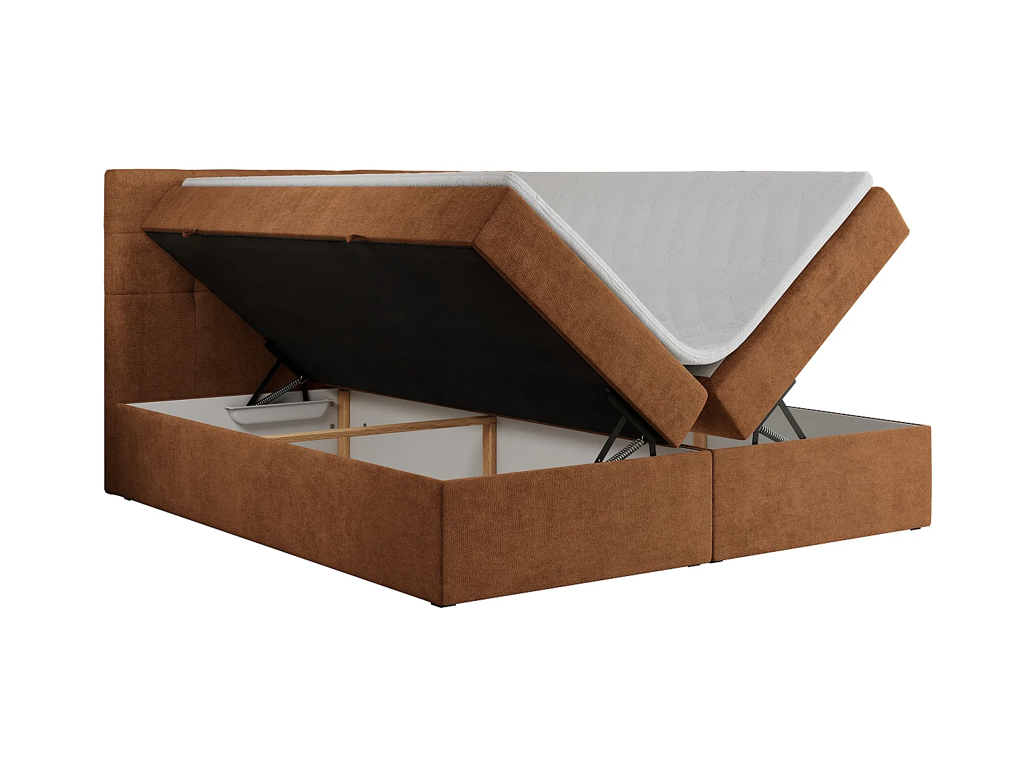 Boxspringbett CENTOS mit gestepptem Kopfteil, Multipocket-Matratze, Doppelbett mit Stauraum - 140x200 cm - H4 - Orange Struktur
