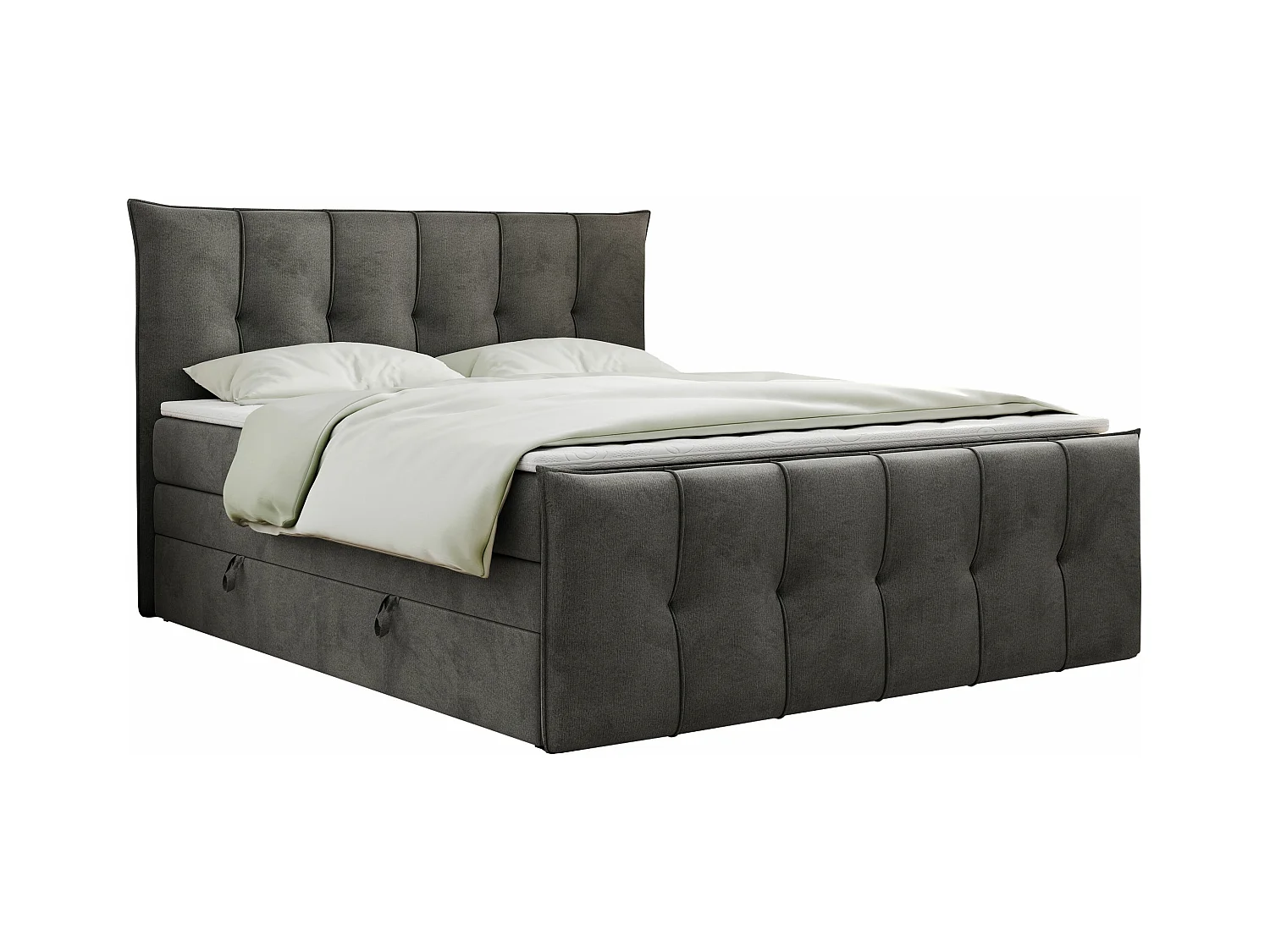 Boxspringbett PREMIUM 11 KING mit Stauraum, gestepptes Kopfteil, zwei Multipocket-Matratzen - 200x200 cm - H3 - Hellgrau Velvet