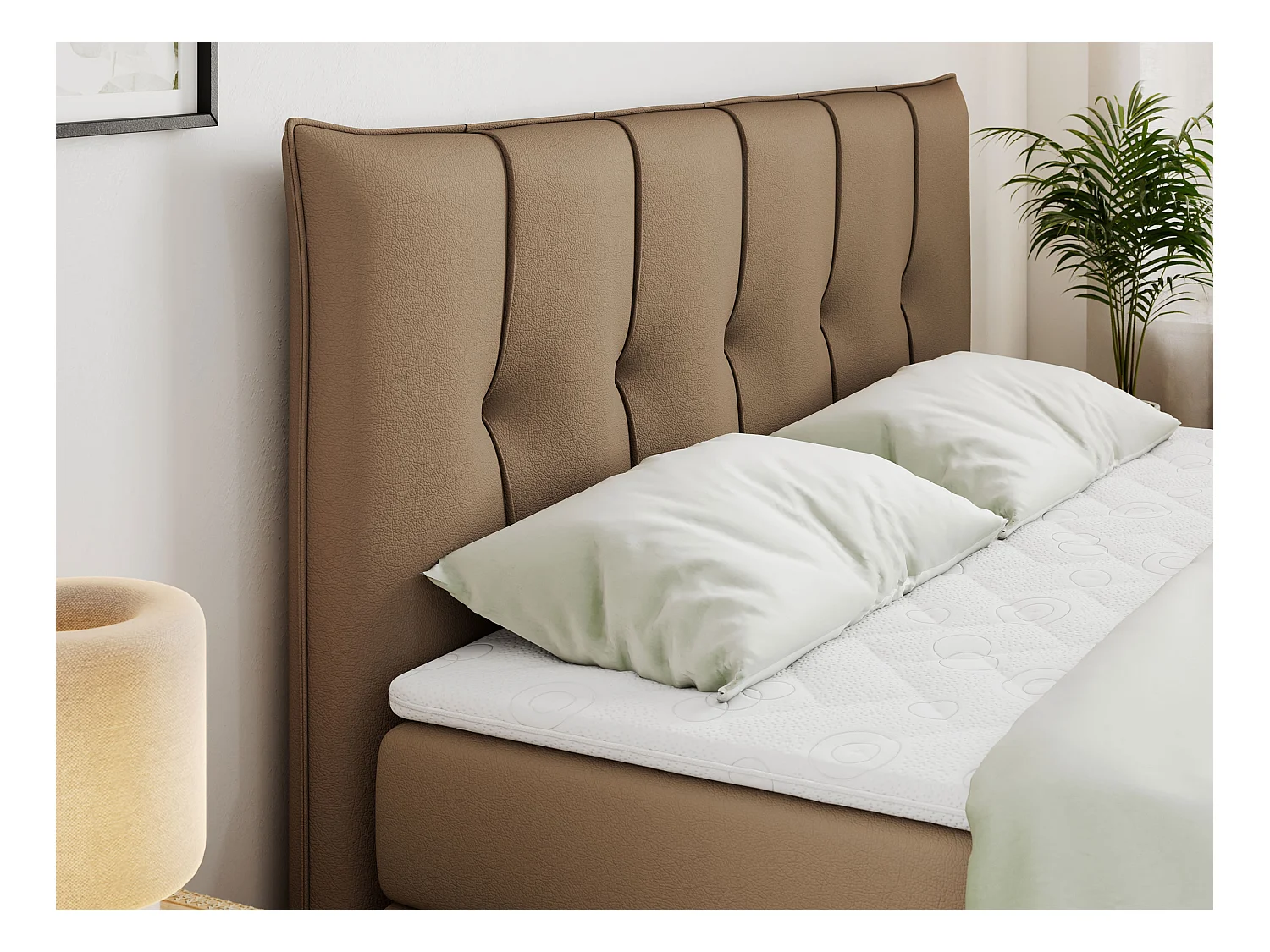 Boxspringbett PREMIUM 11 KING mit Stauraum, gestepptes Kopfteil, zwei Multipocket-Matratzen - 140x200 cm - H3 - Braun Kunstleder