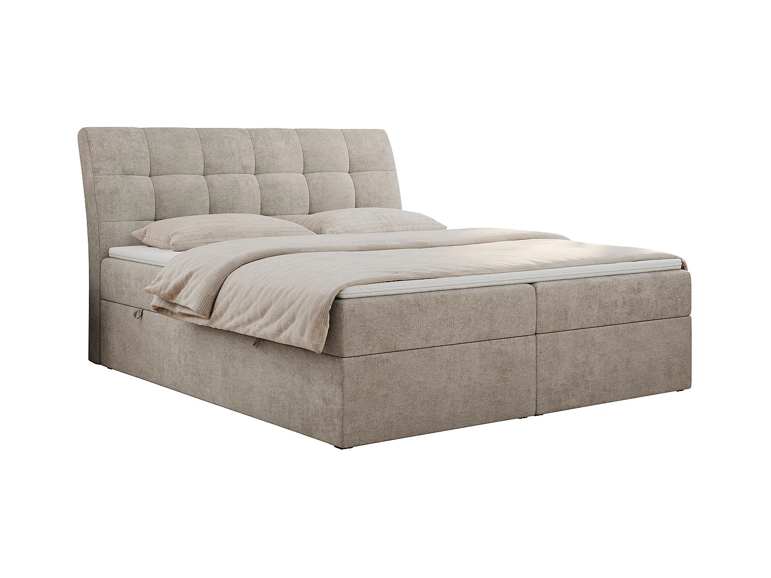 Boxspringbett DIEGOS mit Stauraum, gestepptem Kopfteil, Multipocket-Matratze - 140x200 cm - H3 - Beige Strukture