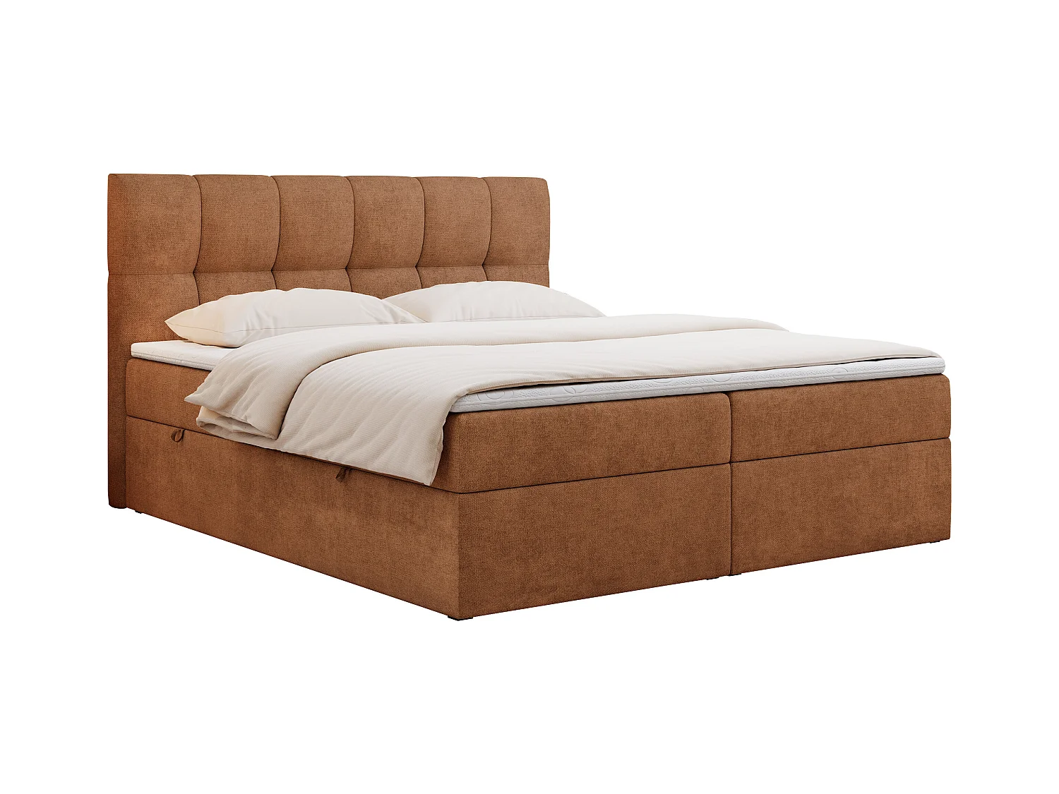 Boxspringbett RICO, Doppelbett mit Matratze, zwei Bettkästen, Bett mit Kopfteil - 200x200 cm - H4 - Orange Stukture