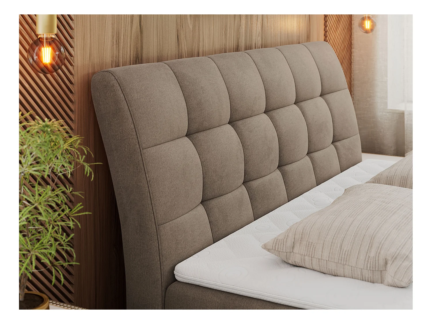 Boxspringbett DIEGOS mit Stauraum, gestepptem Kopfteil, Multipocket-Matratze - 160x200 cm - H4 - Braun Velvet