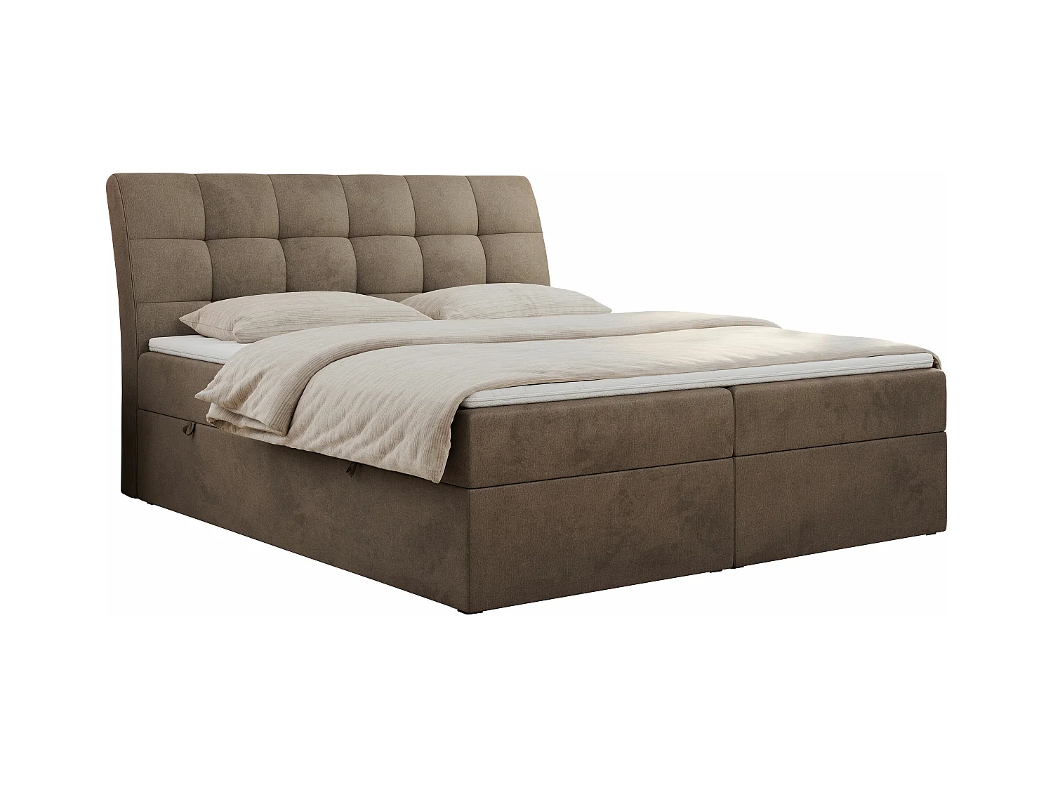 Boxspringbett DIEGOS mit Stauraum, gestepptem Kopfteil, Multipocket-Matratze - 160x200 cm - H4 - Braun Velvet