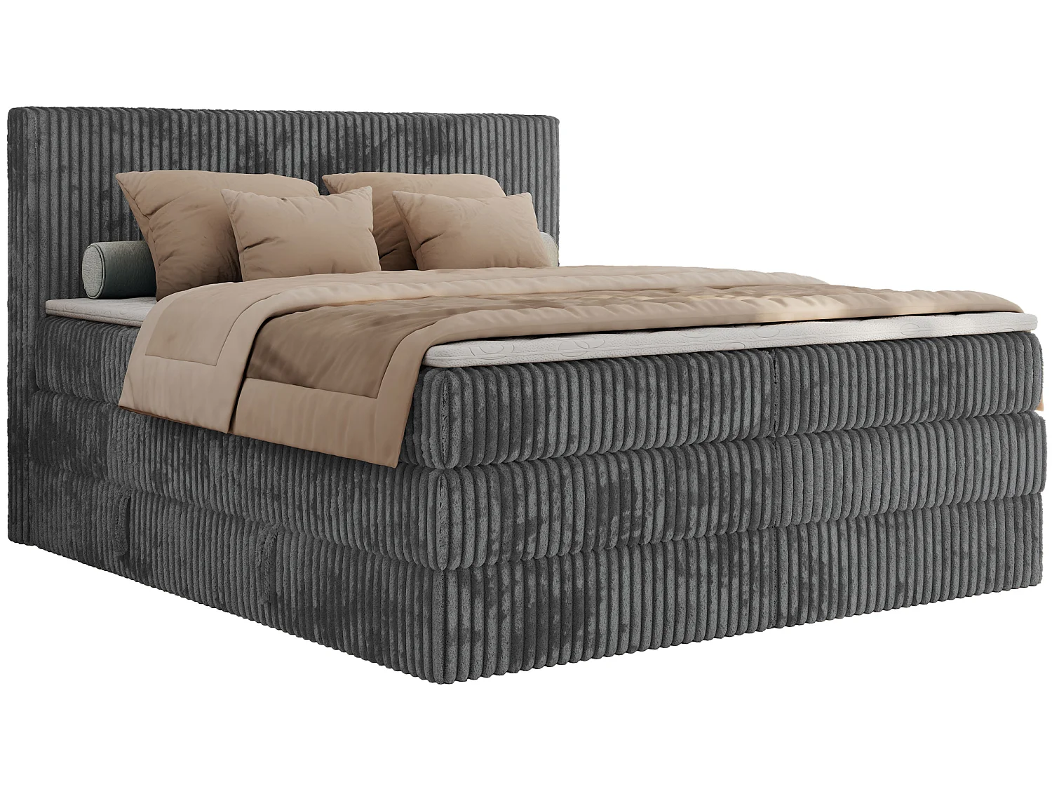 Boxspringbed met hoofdbord H4 + Topper T25 - Grijs Ribstof - 160x200 - TILIANO KING