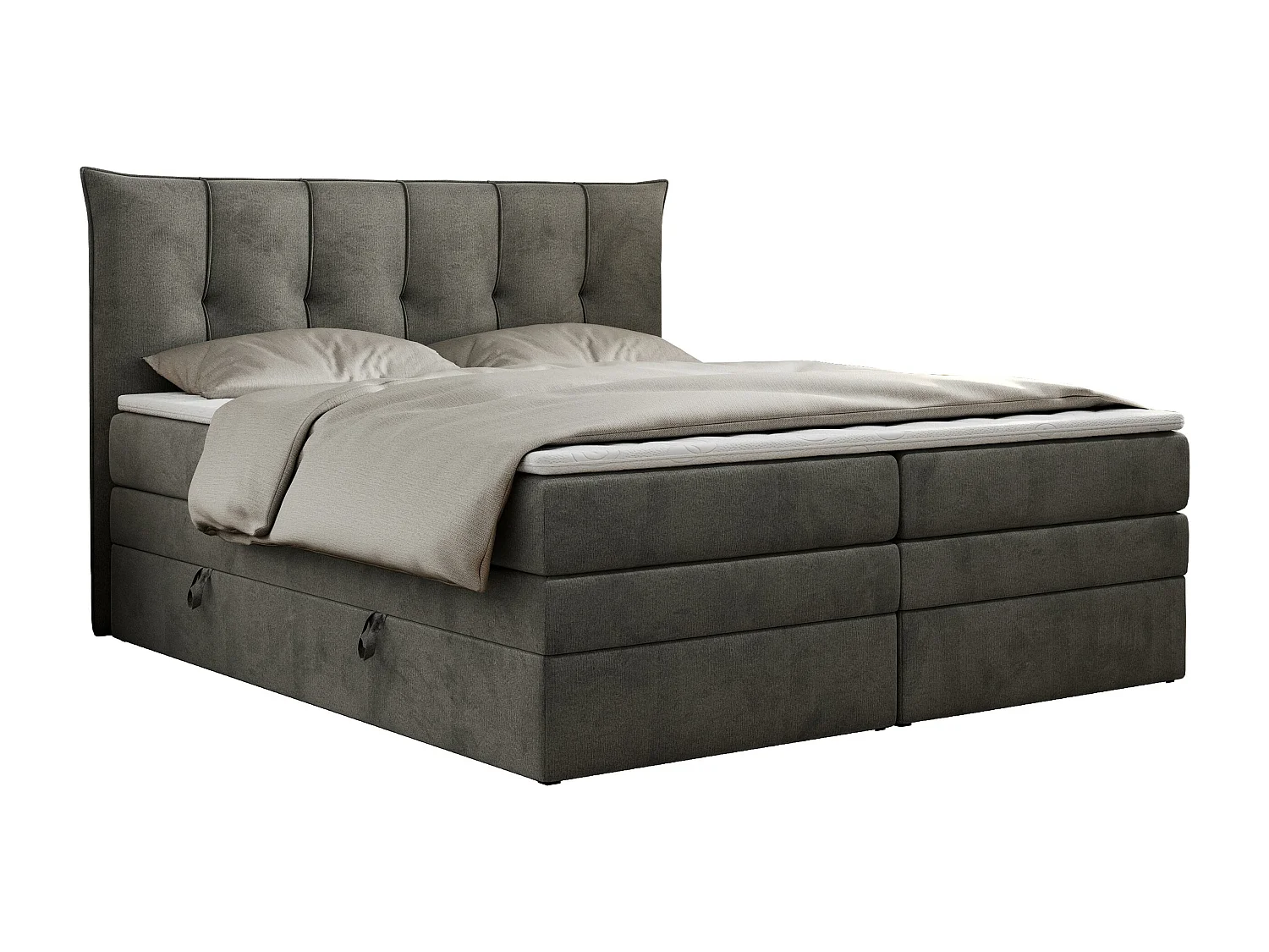 Boxspringbett PREMIUM 10 KING, Doppelbett mit Stauraum, gesteppte Kopfstütze, Multipocket-Matratze - 160x200 cm - H4 - Dunkelgrau Velvet