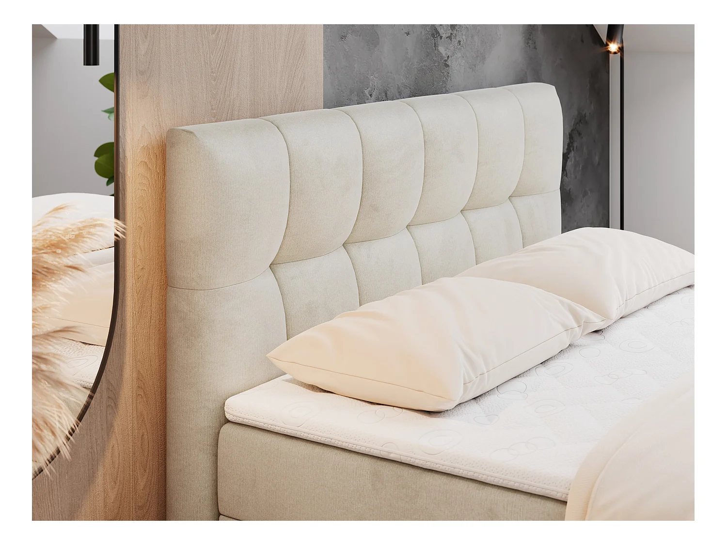 Boxspringbett RICO, Doppelbett mit Matratze, zwei Bettkästen, Bett mit Kopfteil - 200x200 cm - H4 - Beige Velvet