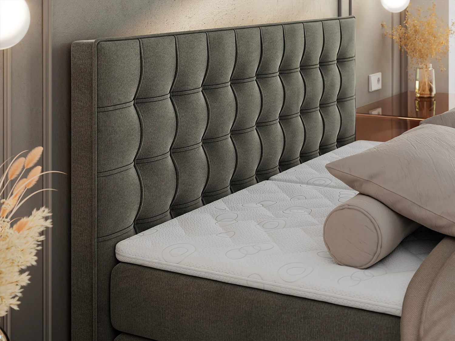 Boxspringbett ELEKTRO mit Multipocket-Matratze, Elektrisch verstellbare, genähtes Kopfteil - 140x200 cm - H3 - Dunkelgrau Velvet