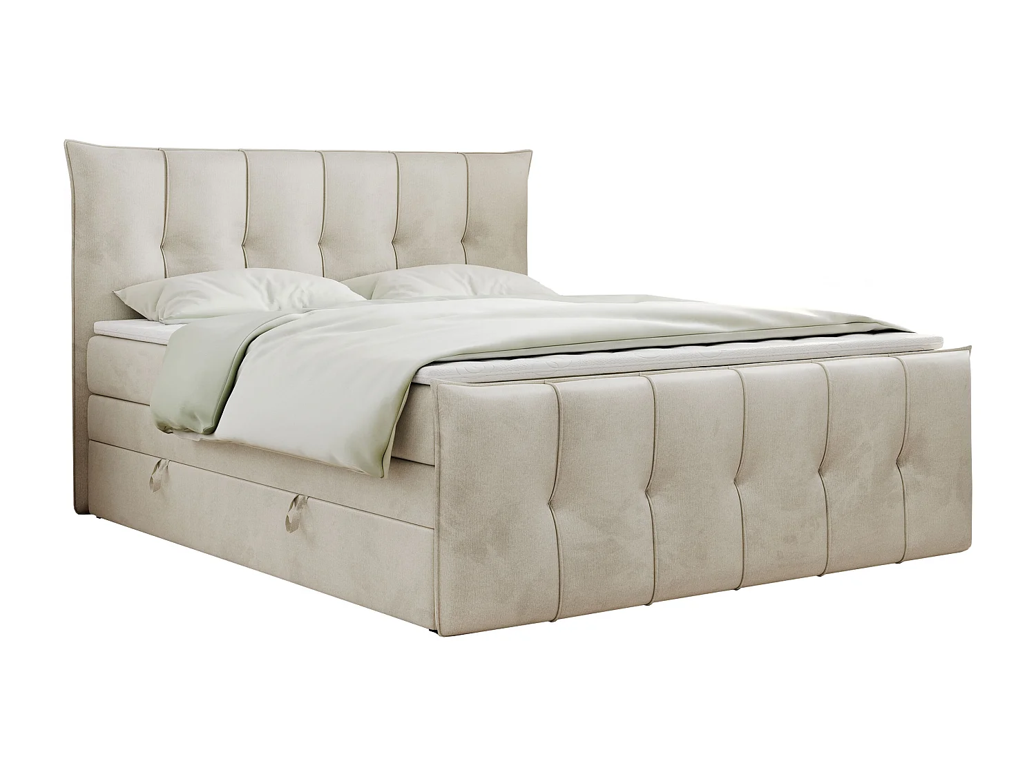 Boxspringbett PREMIUM 11 KING mit Stauraum, gestepptes Kopfteil, zwei Multipocket-Matratzen - 180x200 cm - H3 - Beige Velvet