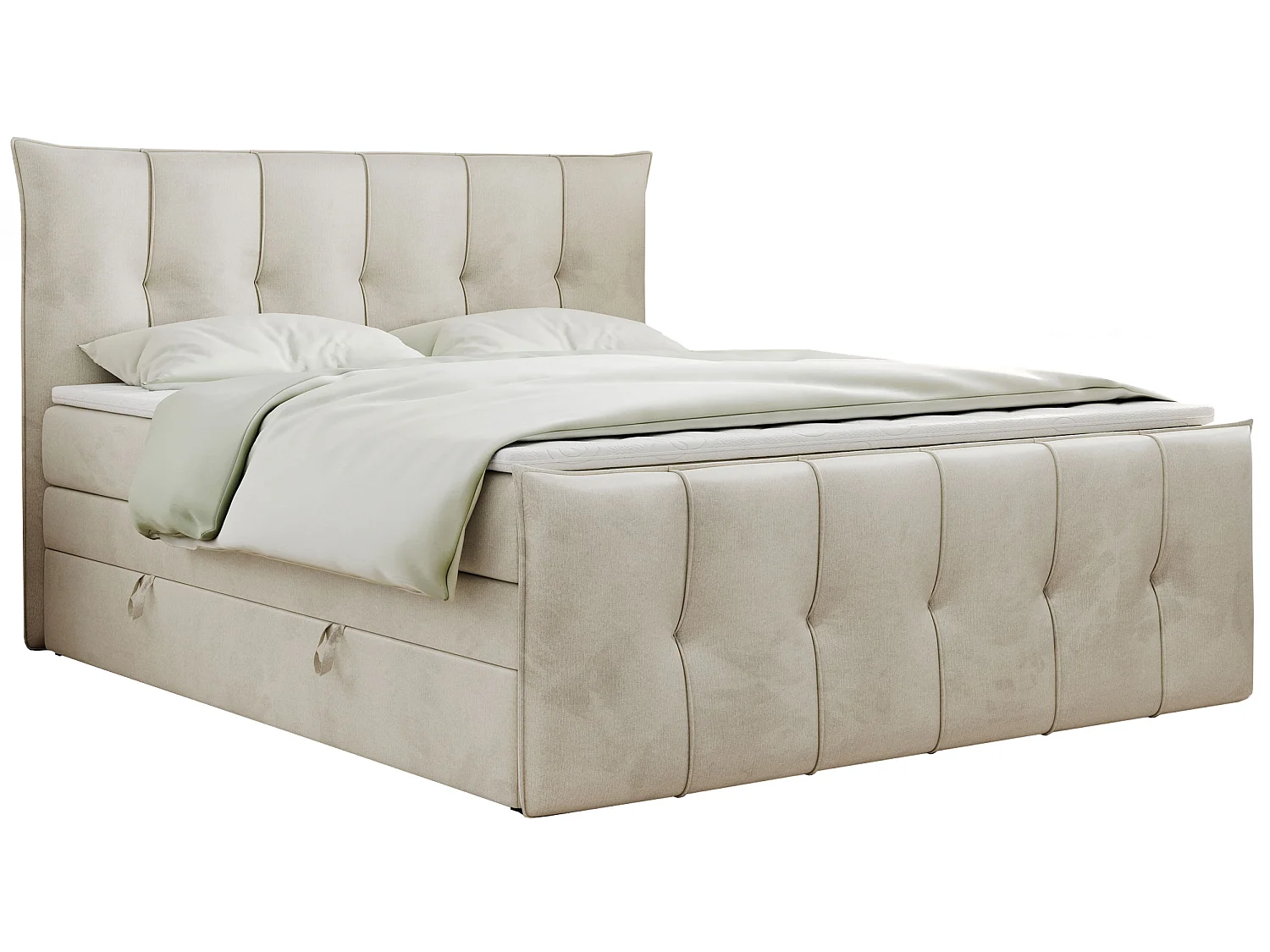 Boxspringbed met hoofdbord H3 + Topper T25 - Beige Fluweel - 180x200 - PREMIUM 11 KING