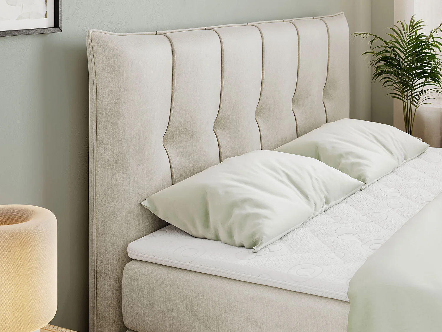 Boxspringbed met hoofdbord H3 + Topper T25 - Beige Fluweel - 180x200 - PREMIUM 11 KING