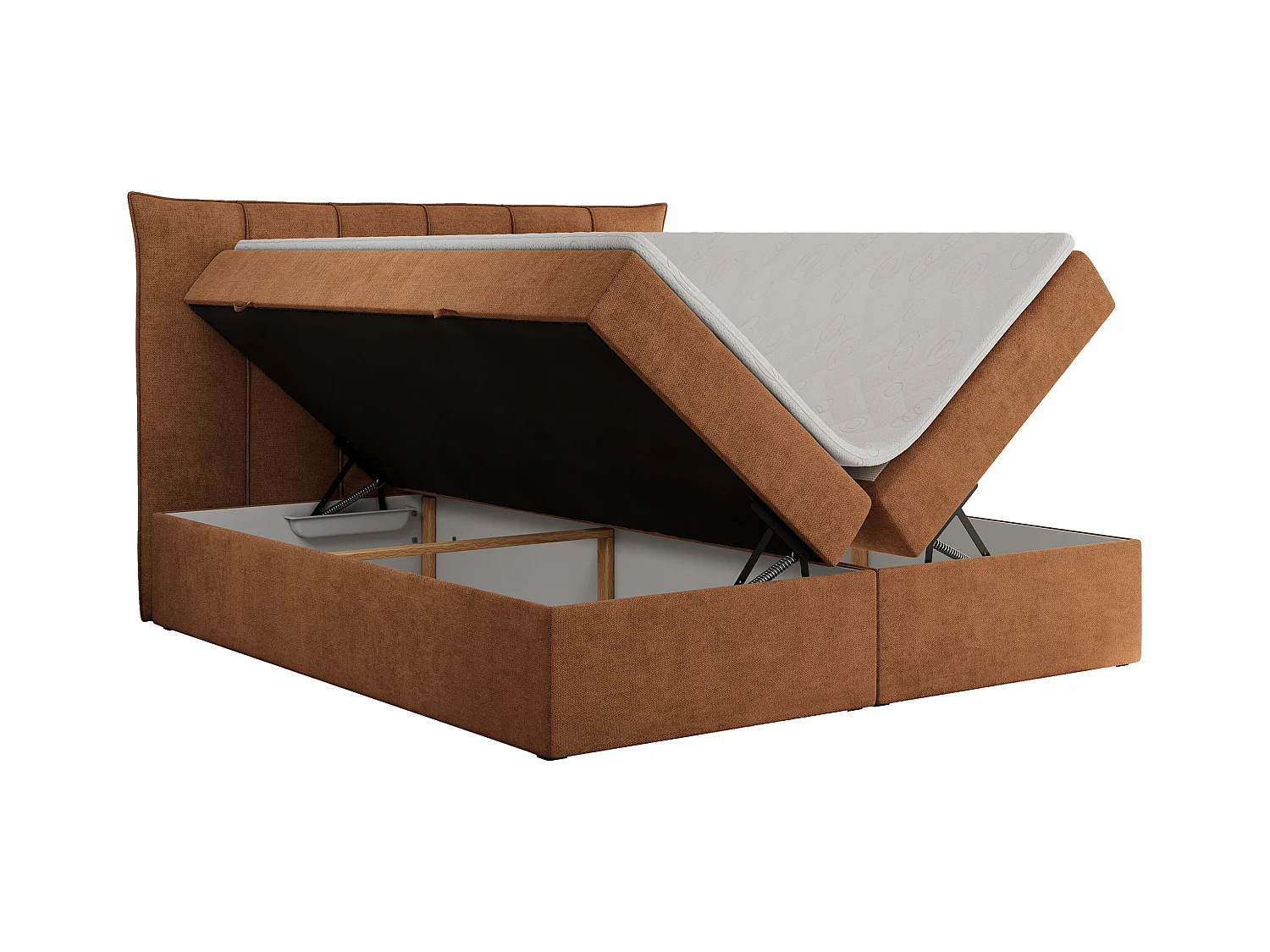 Boxspringbett PREMIUM 10 mit Multipocket-Matratze, gesteppte Kopfstütze, zwei Bettkästen - 160x200 cm - H4 - Orange Strukture