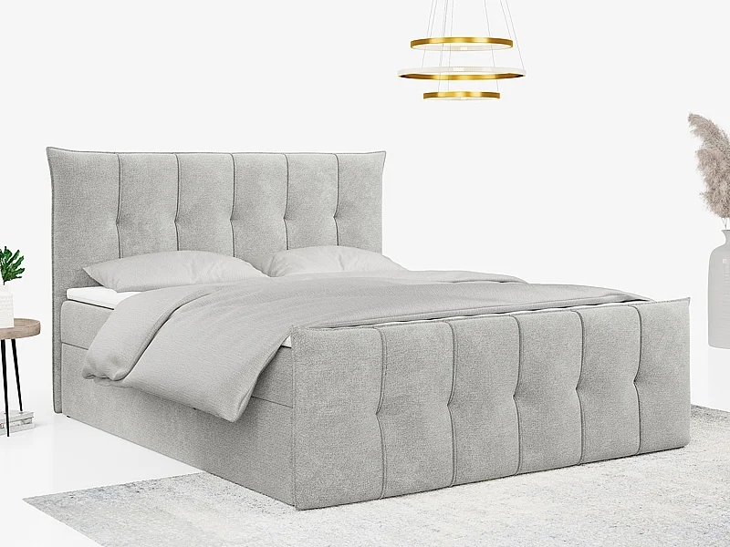 Boxspringbett PREMIUM 11 mit Stauraum, gestepptem Kopfteil, Multipocket-Matratze und Topper - 160x200 cm - H3 - Hellgrau Strukture