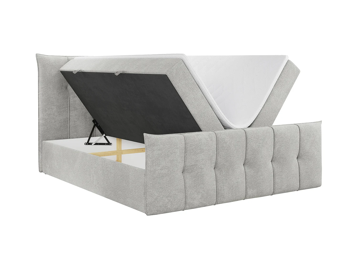 Boxspringbett PREMIUM 11 mit Stauraum, gestepptem Kopfteil, Multipocket-Matratze und Topper - 160x200 cm - H3 - Hellgrau Strukture