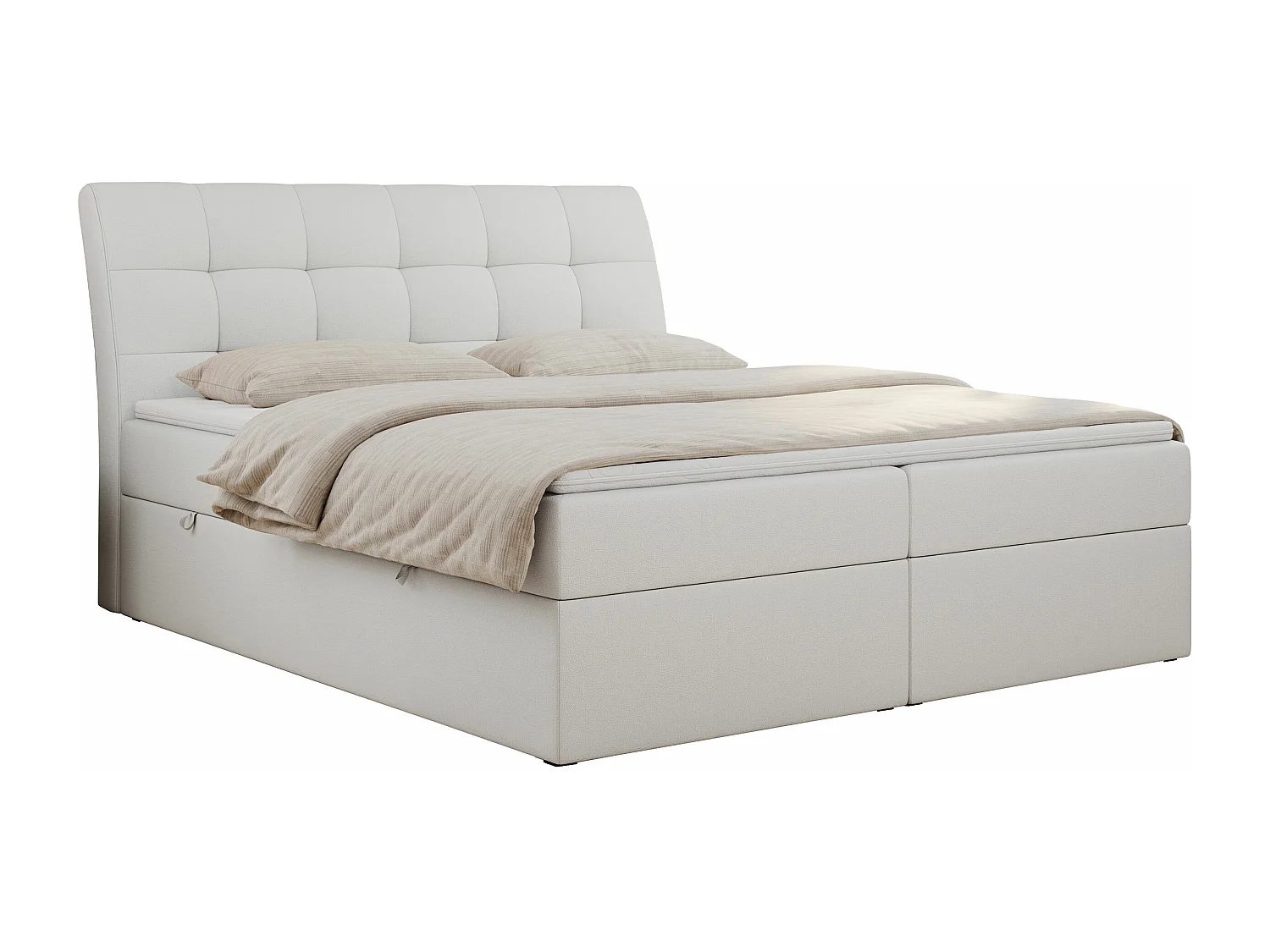 Boxspringbett DIEGOS mit Stauraum, gestepptem Kopfteil, Multipocket-Matratze - 160x200 cm - H3 - Weiß Kunstleder