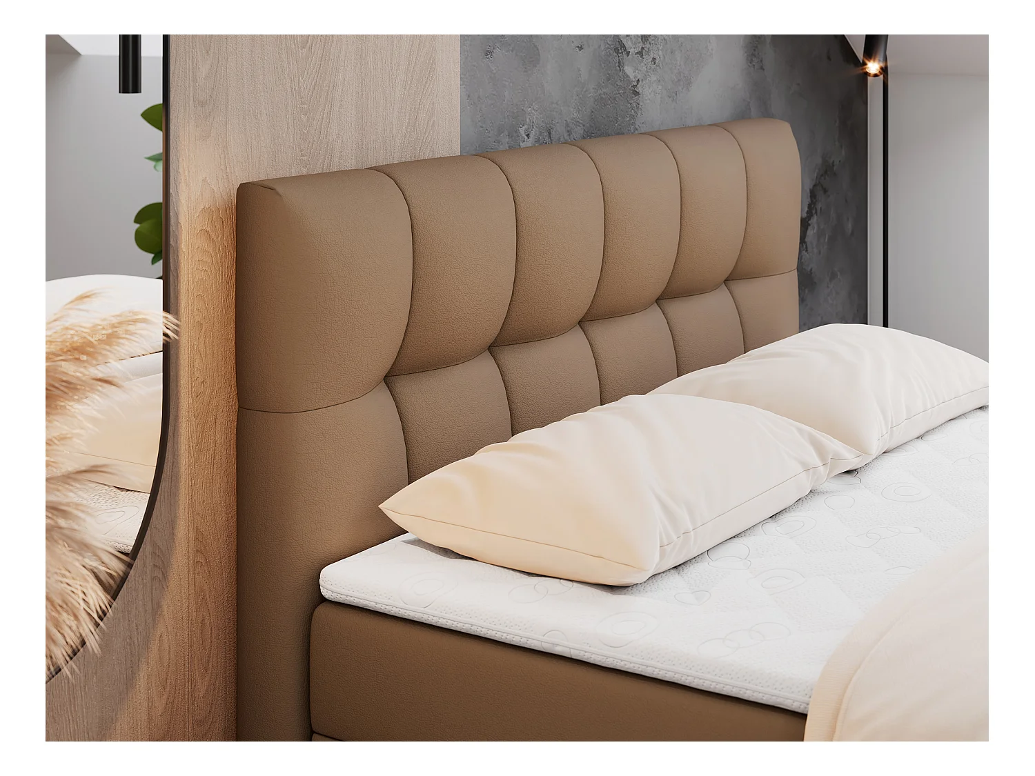 Boxspringbett RICO, Doppelbett mit Matratze, zwei Bettkästen, Bett mit Kopfteil - 140x200 cm - H3 - Braun Kunstleder