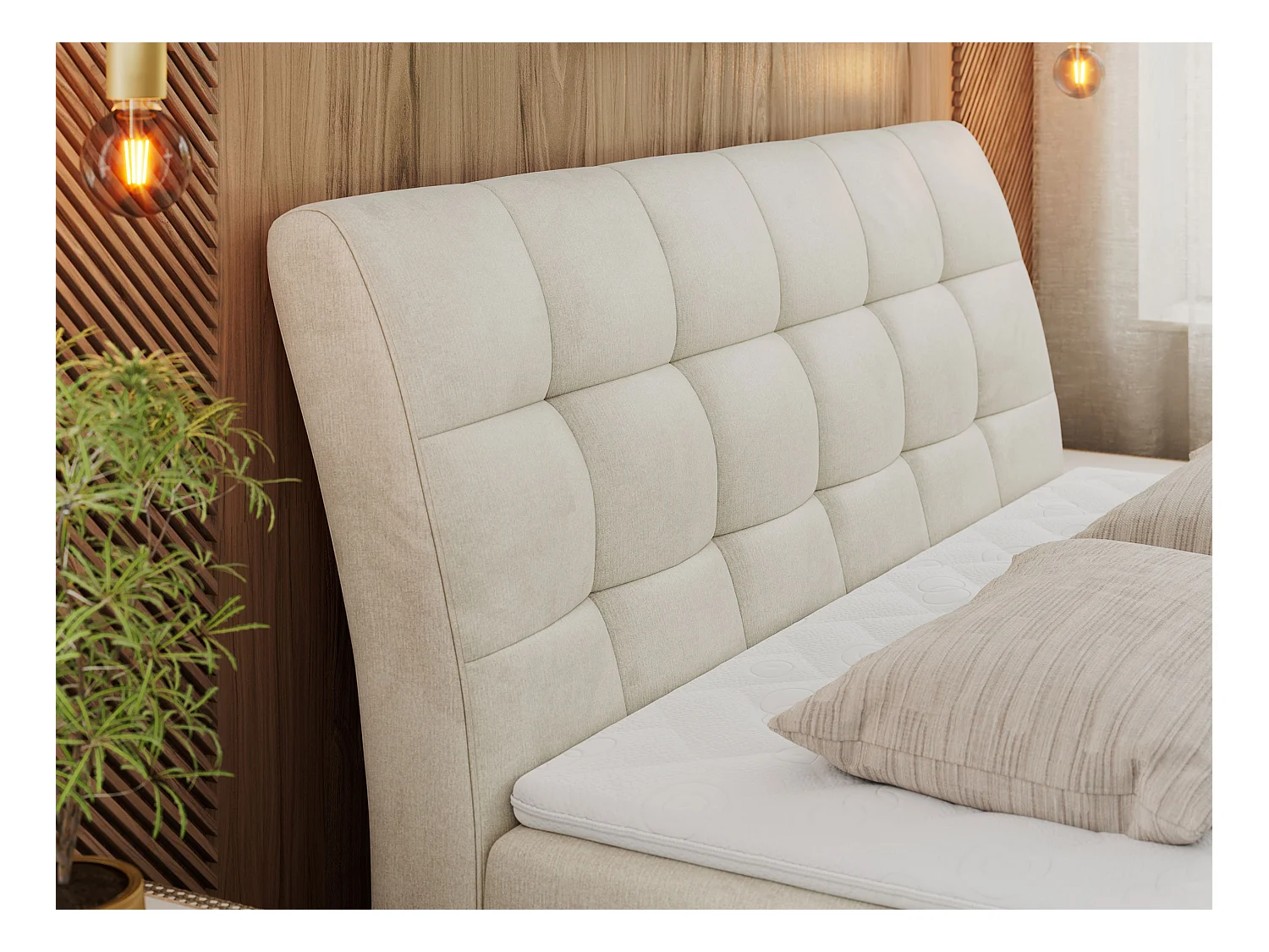 Boxspringbett DIEGOS mit Stauraum, gestepptem Kopfteil, Multipocket-Matratze - 120x200 cm - H3 - Beige Velvet