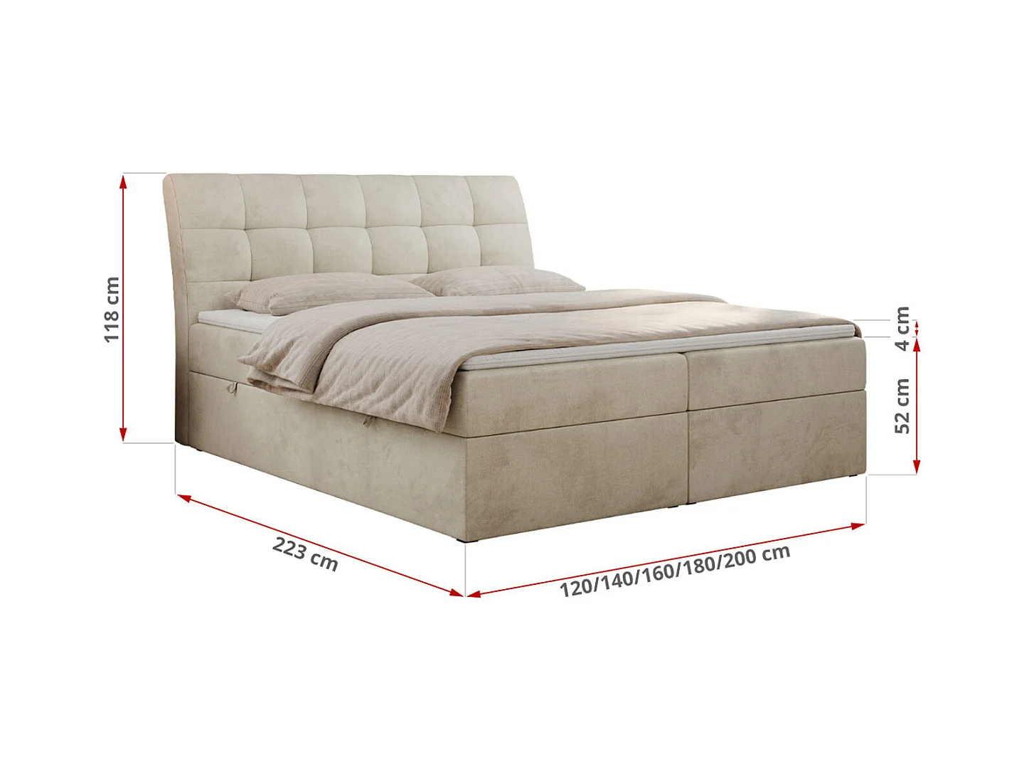 Boxspringbett DIEGOS mit Stauraum, gestepptem Kopfteil, Multipocket-Matratze - 120x200 cm - H3 - Beige Velvet