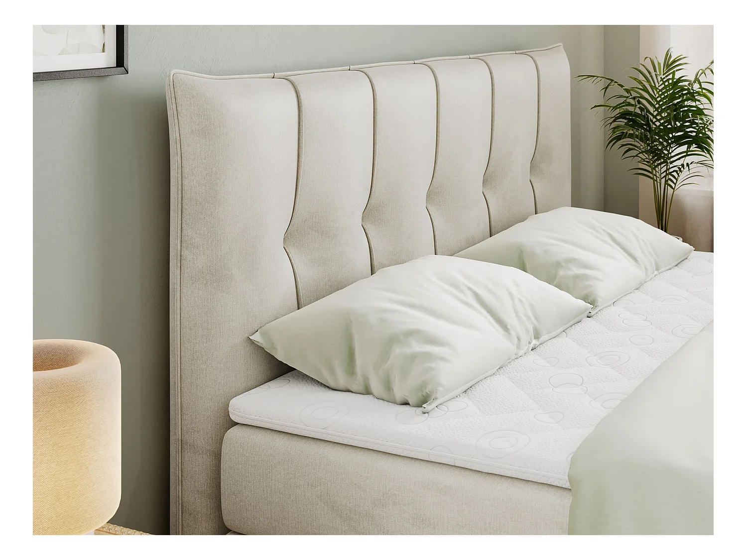 Boxspringbett PREMIUM 11 KING mit Stauraum, gestepptes Kopfteil, zwei Multipocket-Matratzen - 160x200 cm - H4 - Beige Velvet