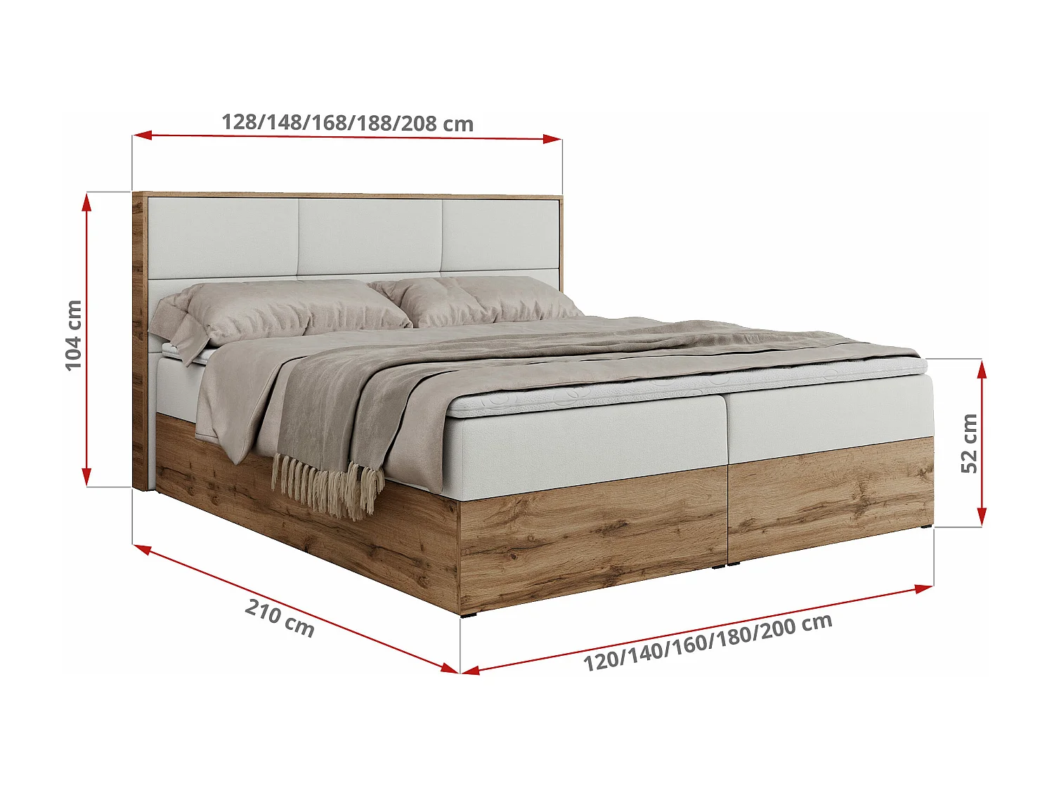 Boxspringbett ALBERO 2 mit Topper und Multipocket-Matratze, Stauraum, Holzrahmen - 120x200 cm - H4 - Weiß Kunstleder