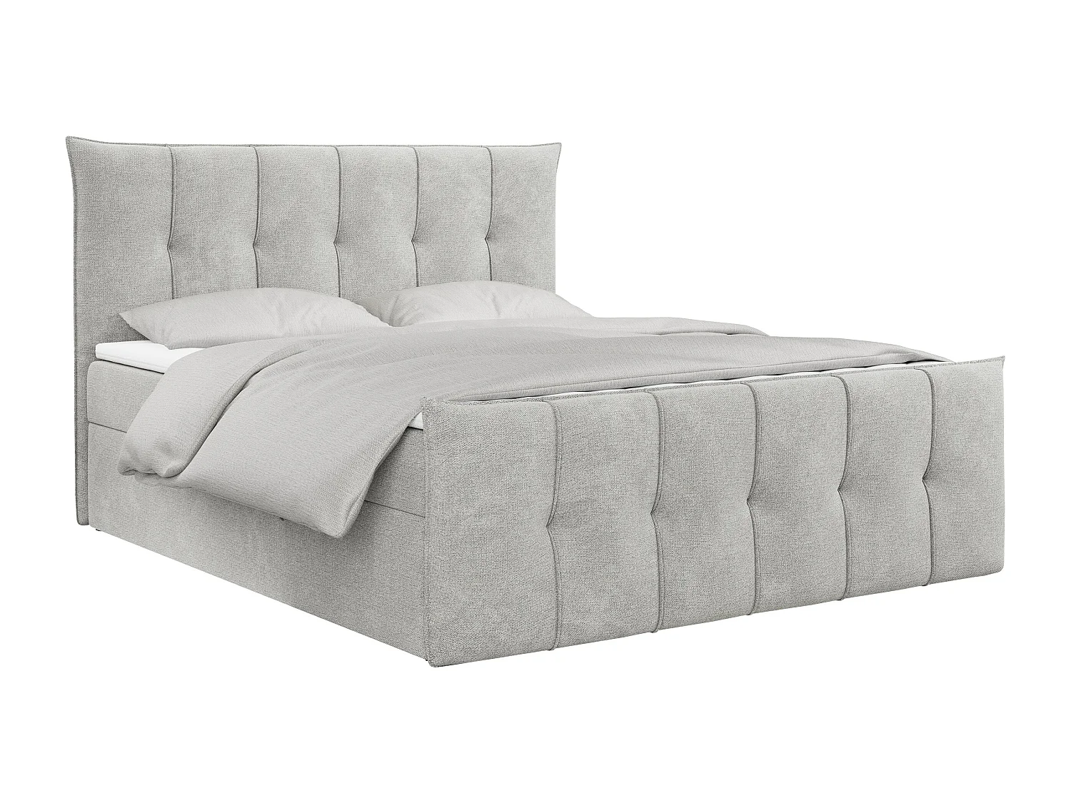 Boxspringbett PREMIUM 11 mit Stauraum, gestepptem Kopfteil, Multipocket-Matratze und Topper - 180x200 cm - H3 - Hellgrau Strukture