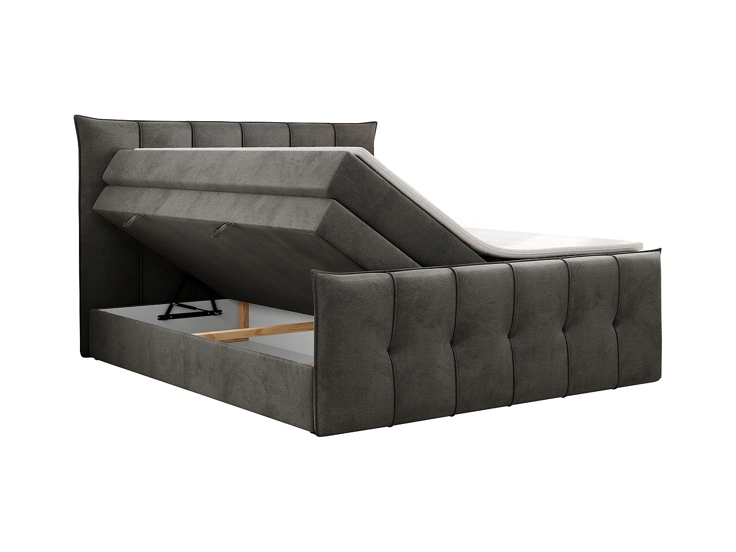 Boxspringbett PREMIUM 11 KING mit Stauraum, gestepptes Kopfteil, zwei Multipocket-Matratzen - 180x200 cm - H4 - Hellgrau Velvet