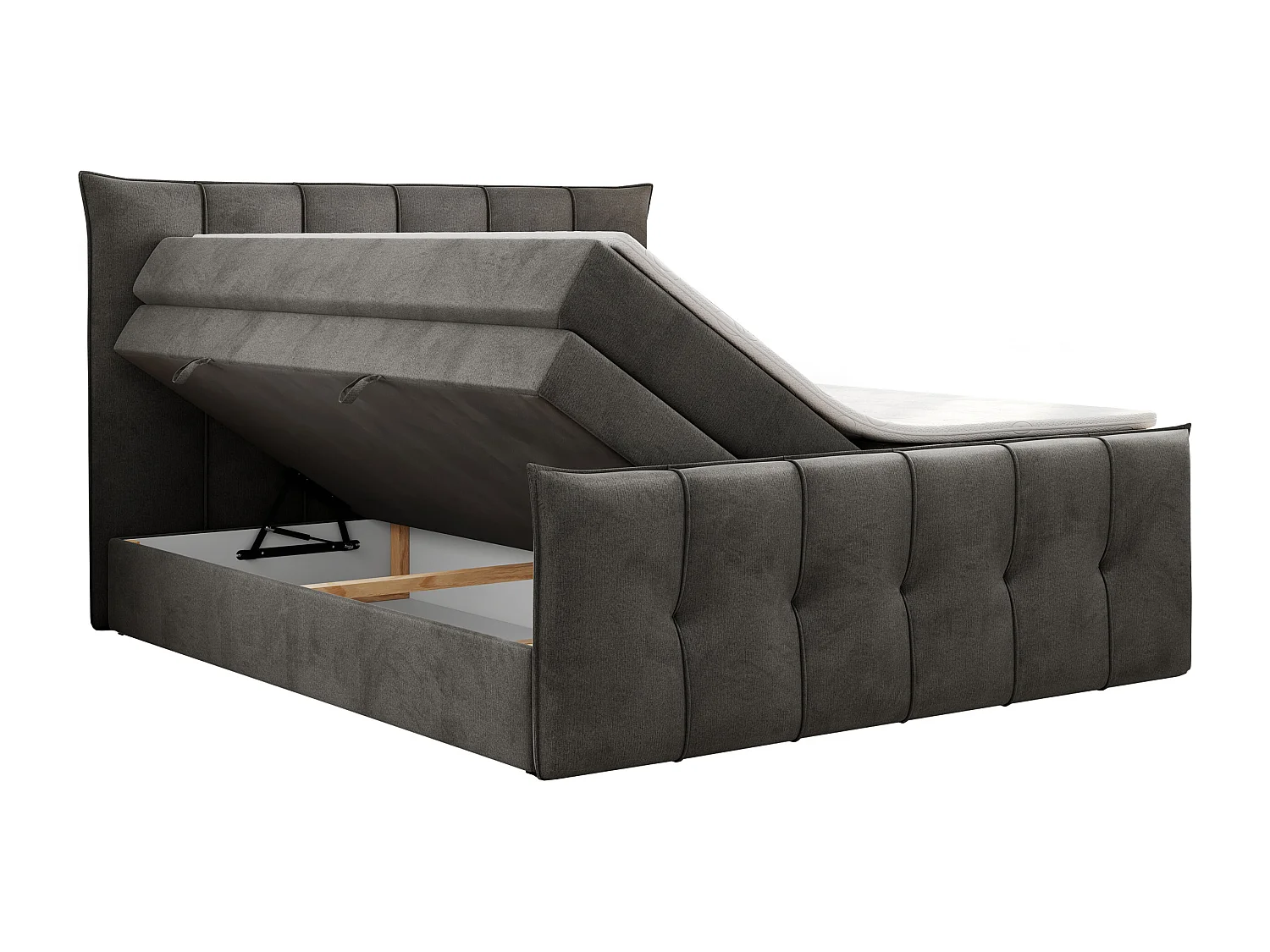 Boxspringbett PREMIUM 11 KING mit Stauraum, gestepptes Kopfteil, zwei Multipocket-Matratzen - 180x200 cm - H4 - Hellgrau Velvet