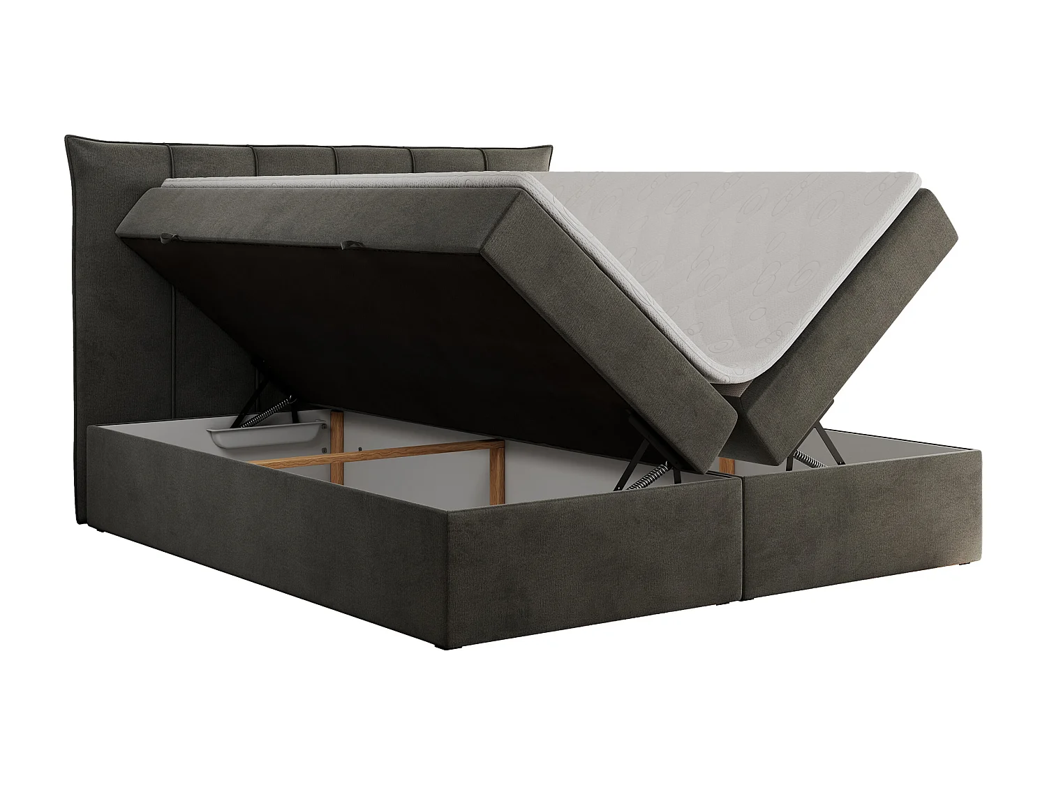 Boxspringbett PREMIUM 10 mit Multipocket-Matratze, gesteppte Kopfstütze, zwei Bettkästen - 140x200 cm - H3 - Dunkelgrau Velvet