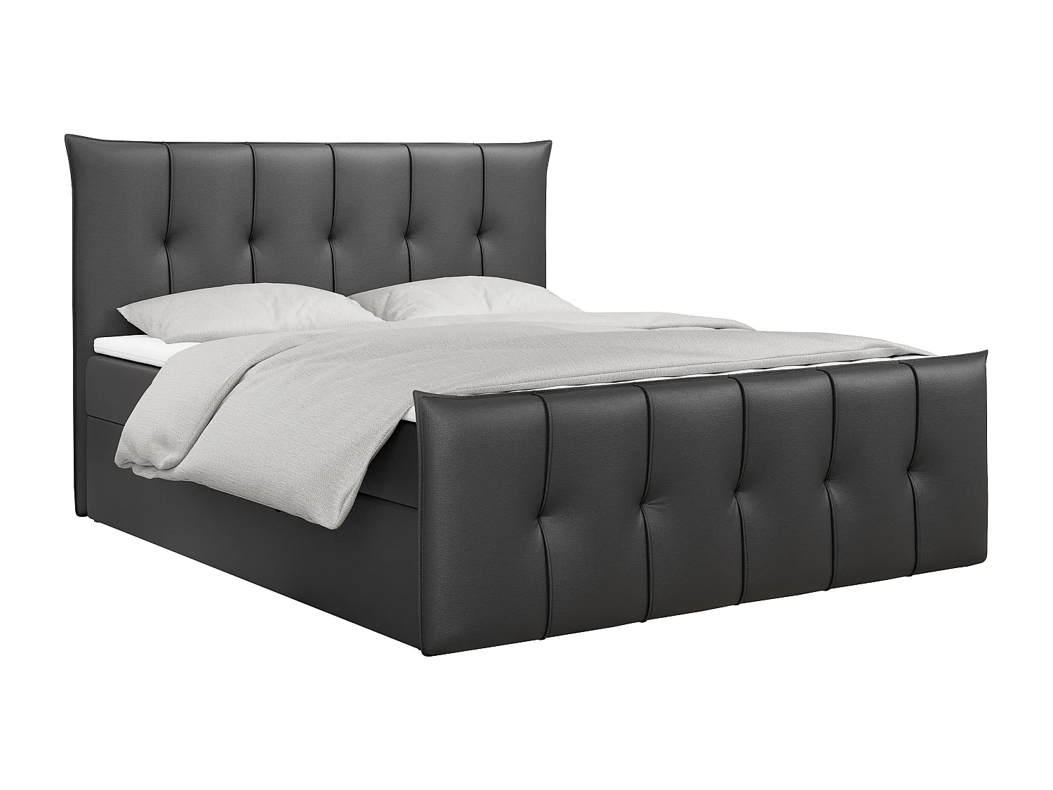 Boxspringbett PREMIUM 11 mit Stauraum, gestepptem Kopfteil, Multipocket-Matratze und Topper - 120x200 cm - H3 - Dunkelgrau Kunstleder