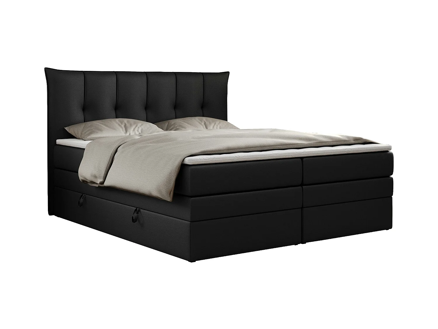 Boxspringbett PREMIUM 10 KING, Doppelbett mit Stauraum, gesteppte Kopfstütze, Multipocket-Matratze - 180x200 cm - H4 - Schwarz Kunstleder