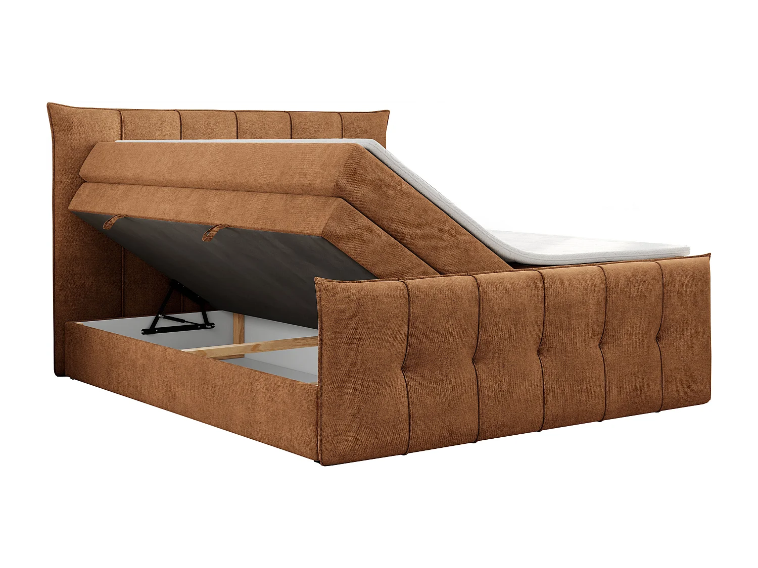 Boxspringbett PREMIUM 11 KING mit Stauraum, gestepptes Kopfteil, zwei Multipocket-Matratzen - 180x200 cm - H4 - Orange Strukture