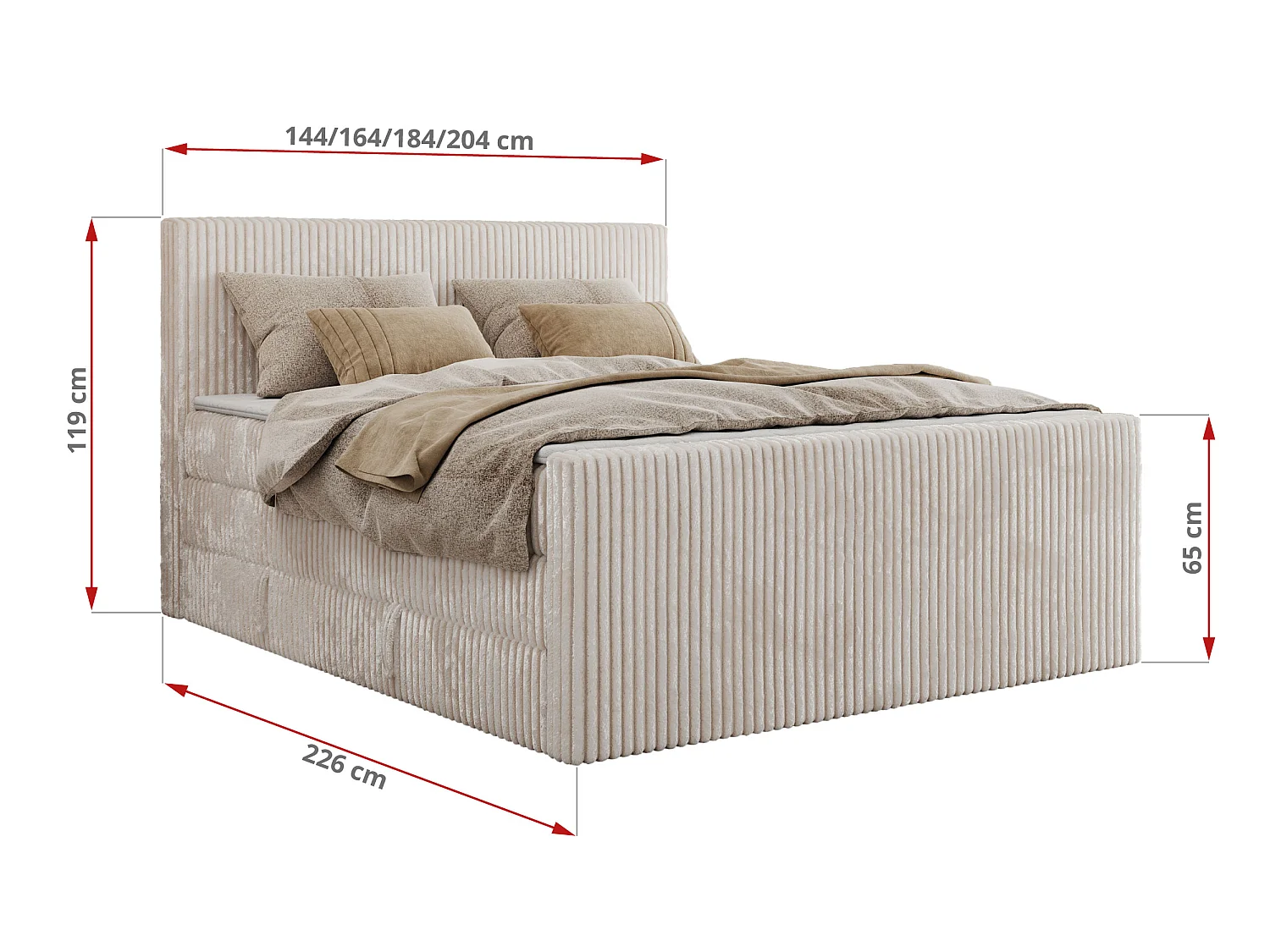 Boxspringbed met hoofdbord H3 + Topper T25 - Beige Ribstof - 160x200 - TILIANO KING DUO