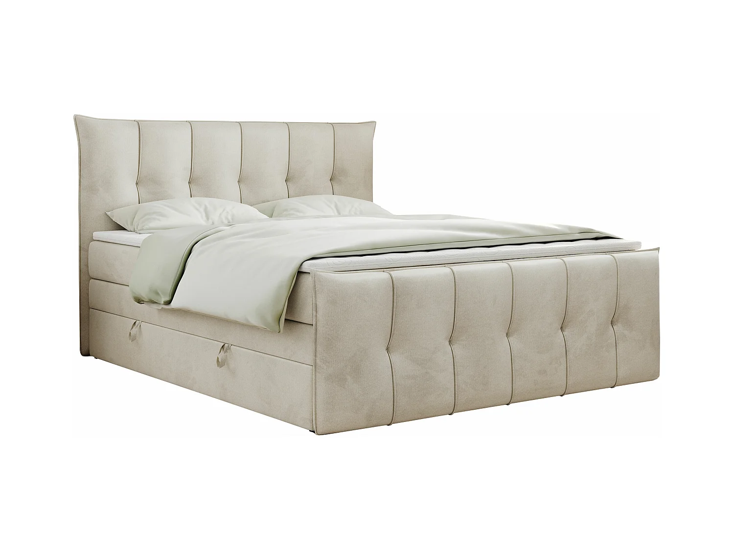 Boxspringbett PREMIUM 11 KING mit Stauraum, gestepptes Kopfteil, zwei Multipocket-Matratzen - 200x200 cm - H3 - Beige Velvet