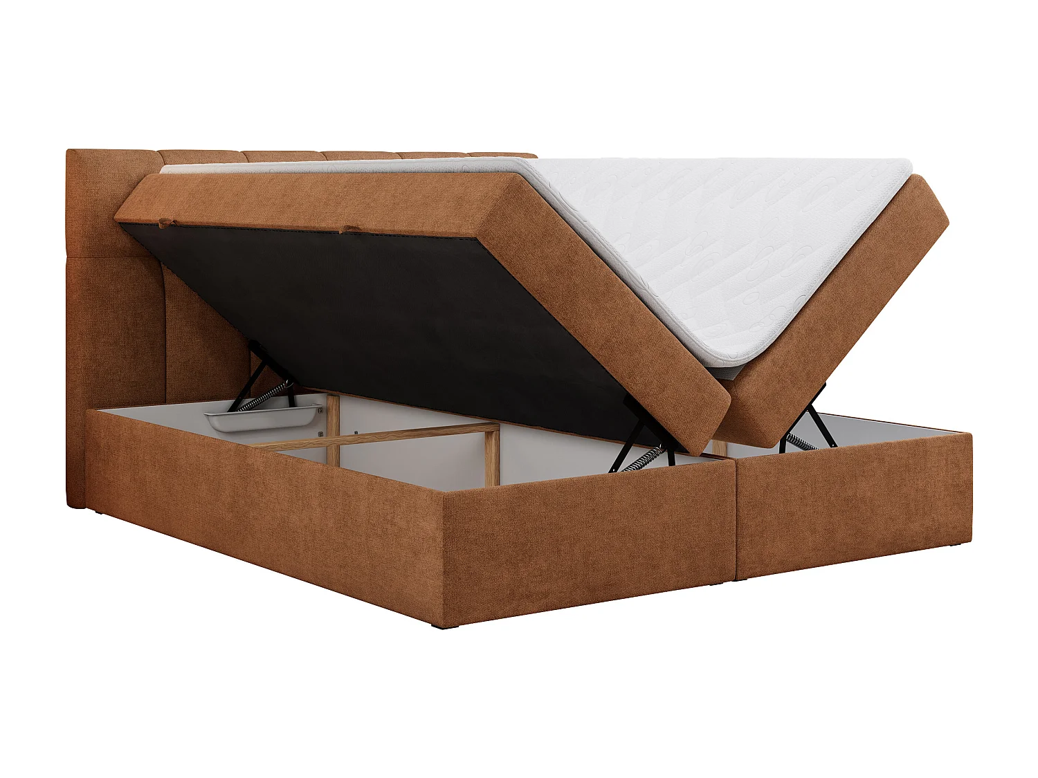Boxspringbett RICO, Doppelbett mit Matratze, zwei Bettkästen, Bett mit Kopfteil - 200x200 cm - H3 - Orange Stukture