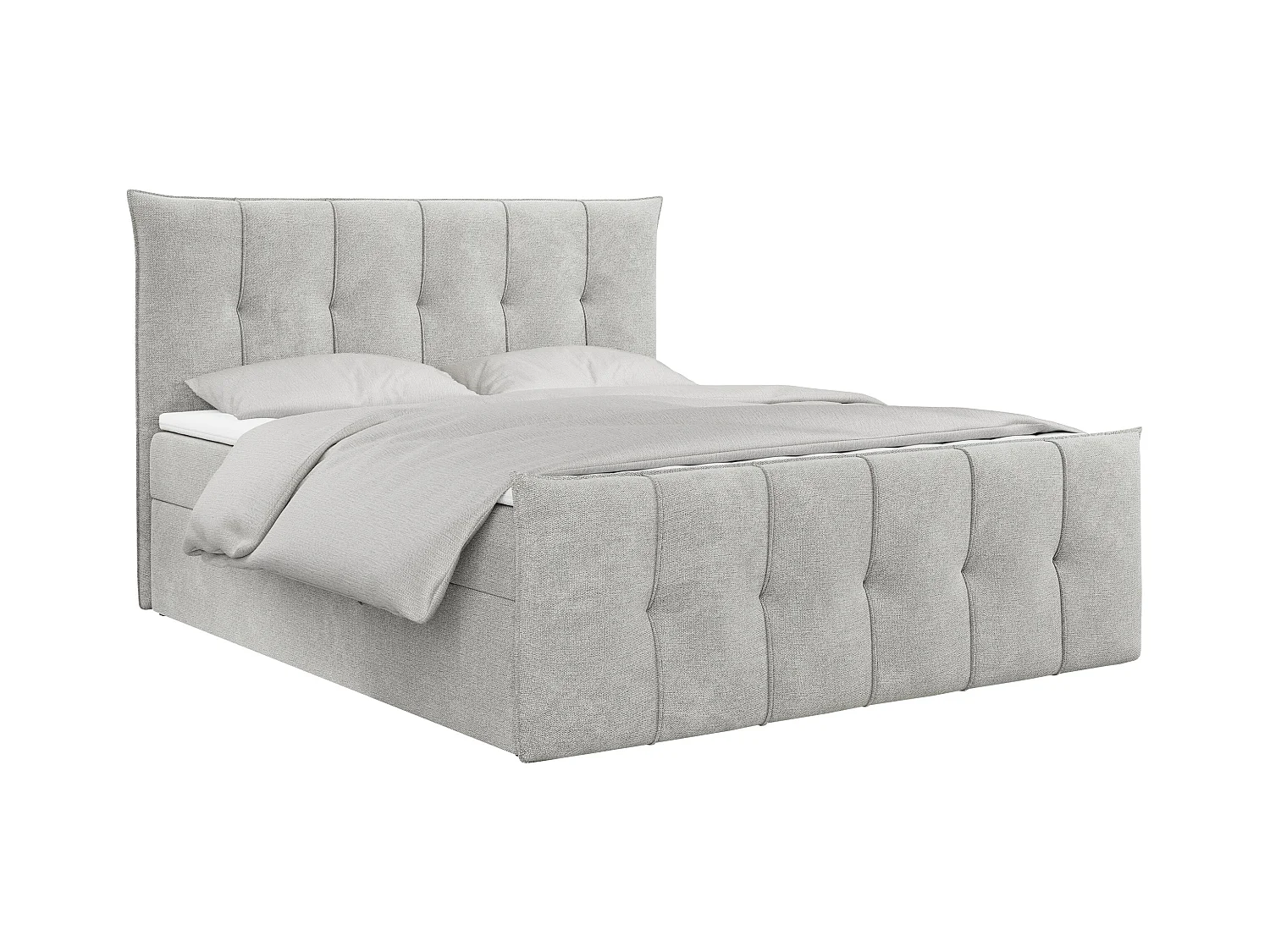 Boxspringbett PREMIUM 11 mit Stauraum, gestepptem Kopfteil, Multipocket-Matratze und Topper - 120x200 cm - H3 - Hellgrau Strukture
