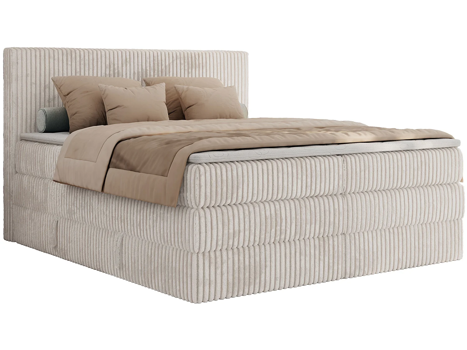 Boxspringbed met hoofdbord H3 + Topper T25 - Beige Ribstof - 160x200 - TILIANO KING