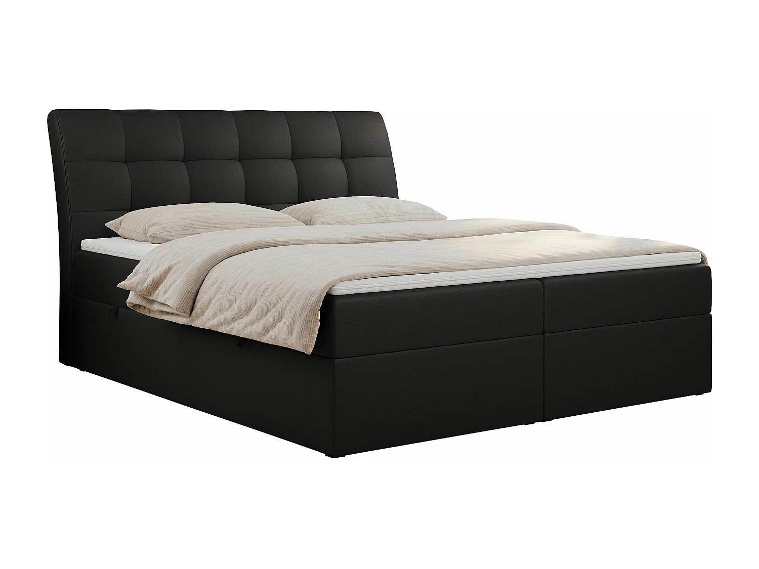 Boxspringbett DIEGOS mit Stauraum, gestepptem Kopfteil, Multipocket-Matratze - 120x200 cm - H3 - Schwarz Kunstleder