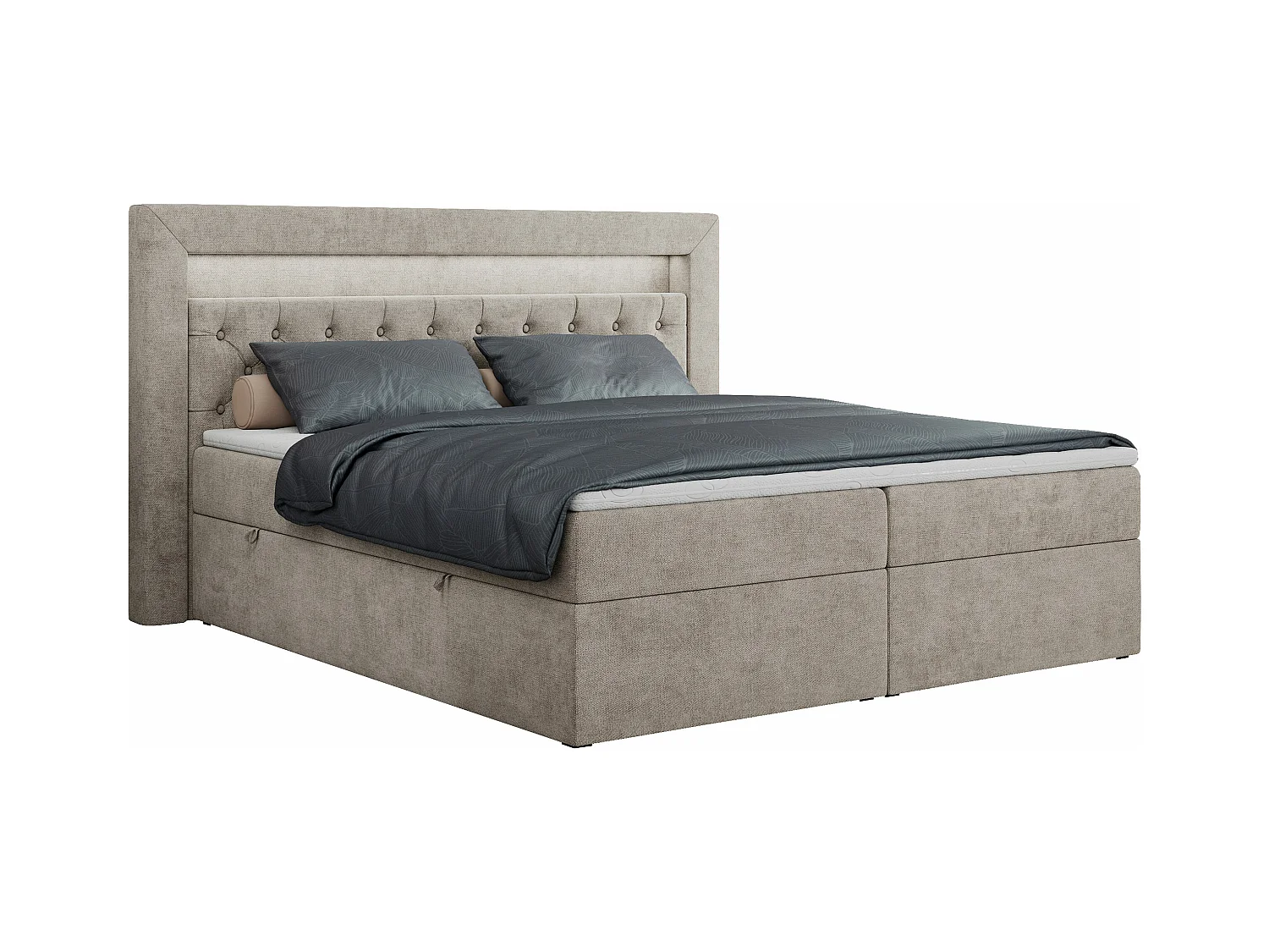 Boxspringbett GOLD 6, Doppelbett mit Stauraum, LED-Beleuchtung, gesteppte Kopfstütze - 180x200 cm - H3 - Beige Strukture